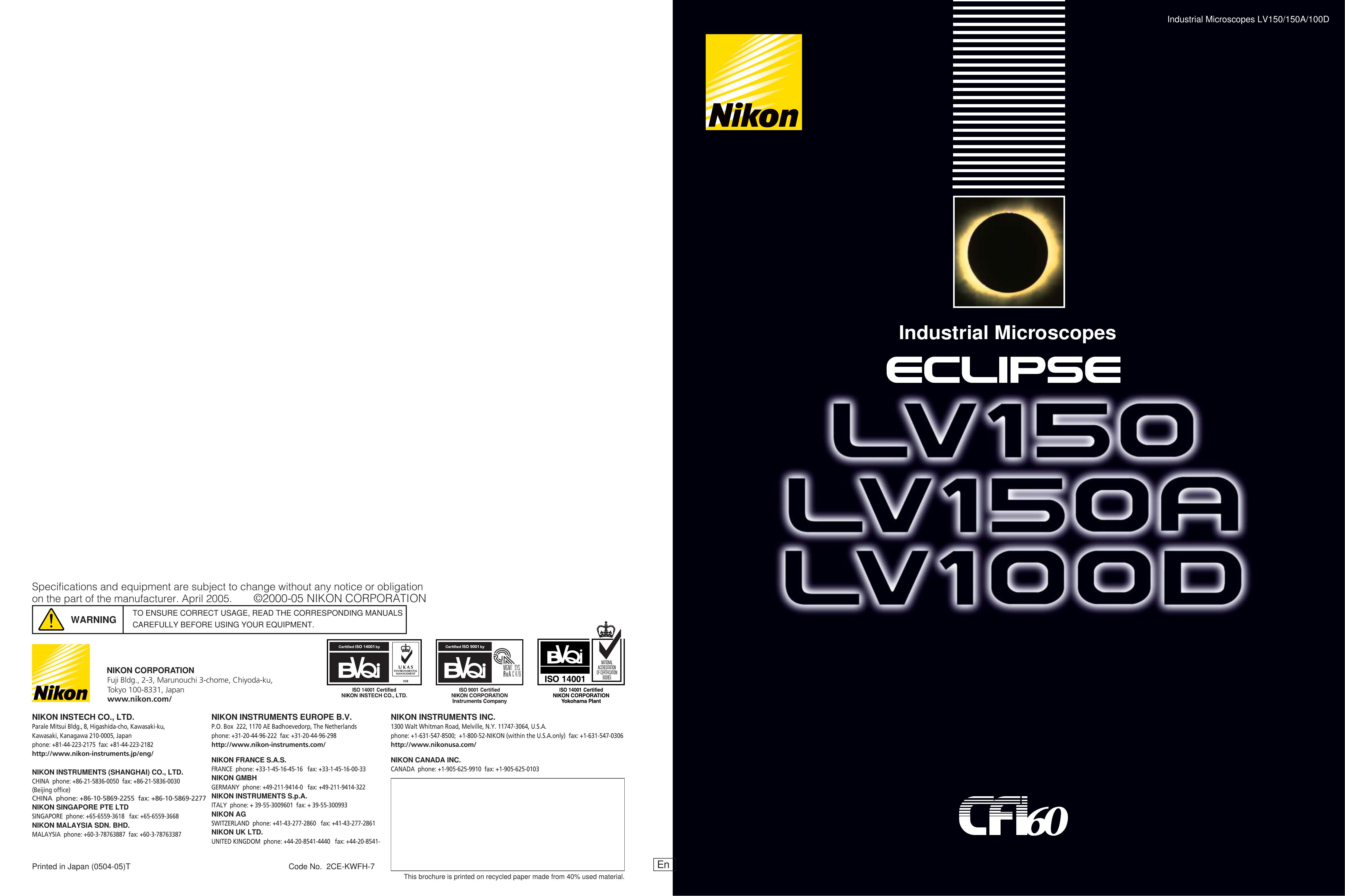 Nikon LV100D Microscope & Magnifier User Manual