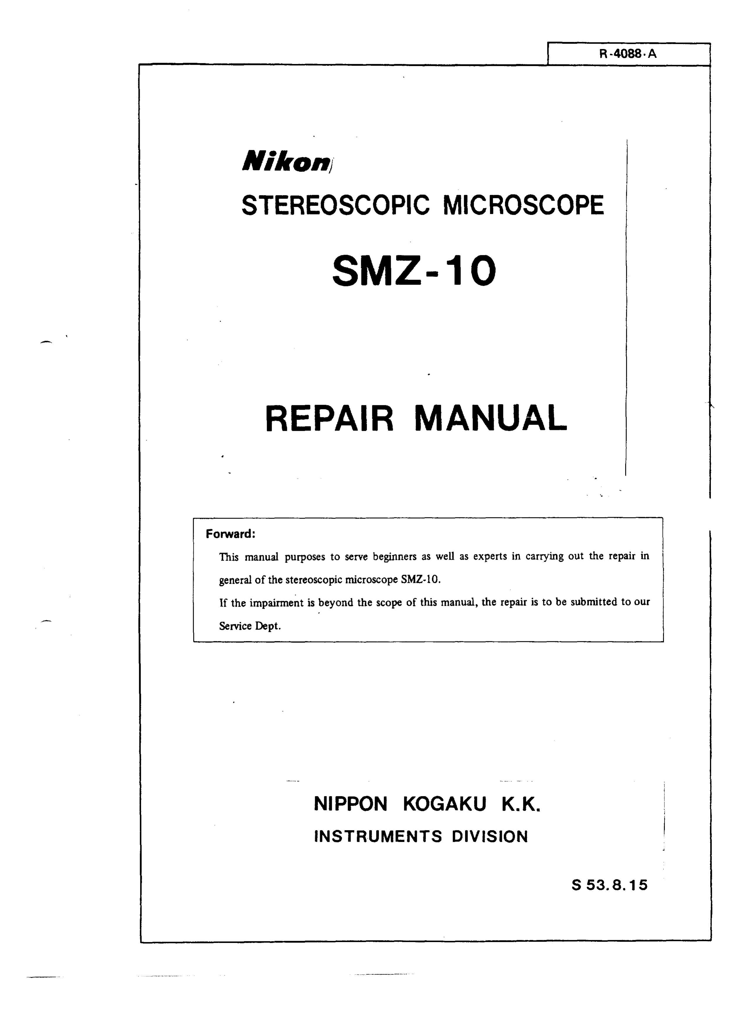 Nikon SMZ-10 Microscope & Magnifier User Manual