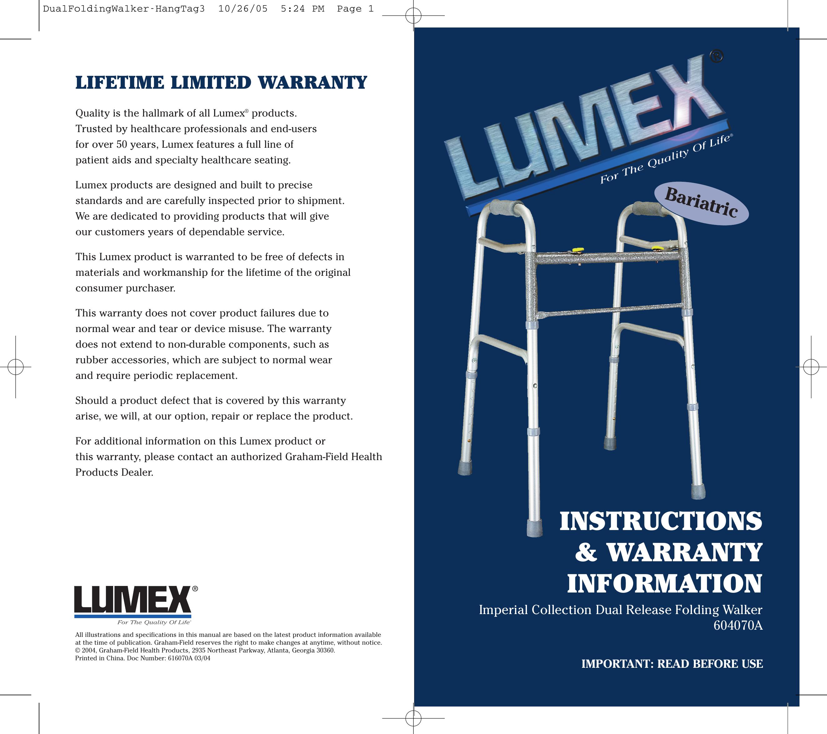 Lumex Syatems 604070A Mobility Aid User Manual
