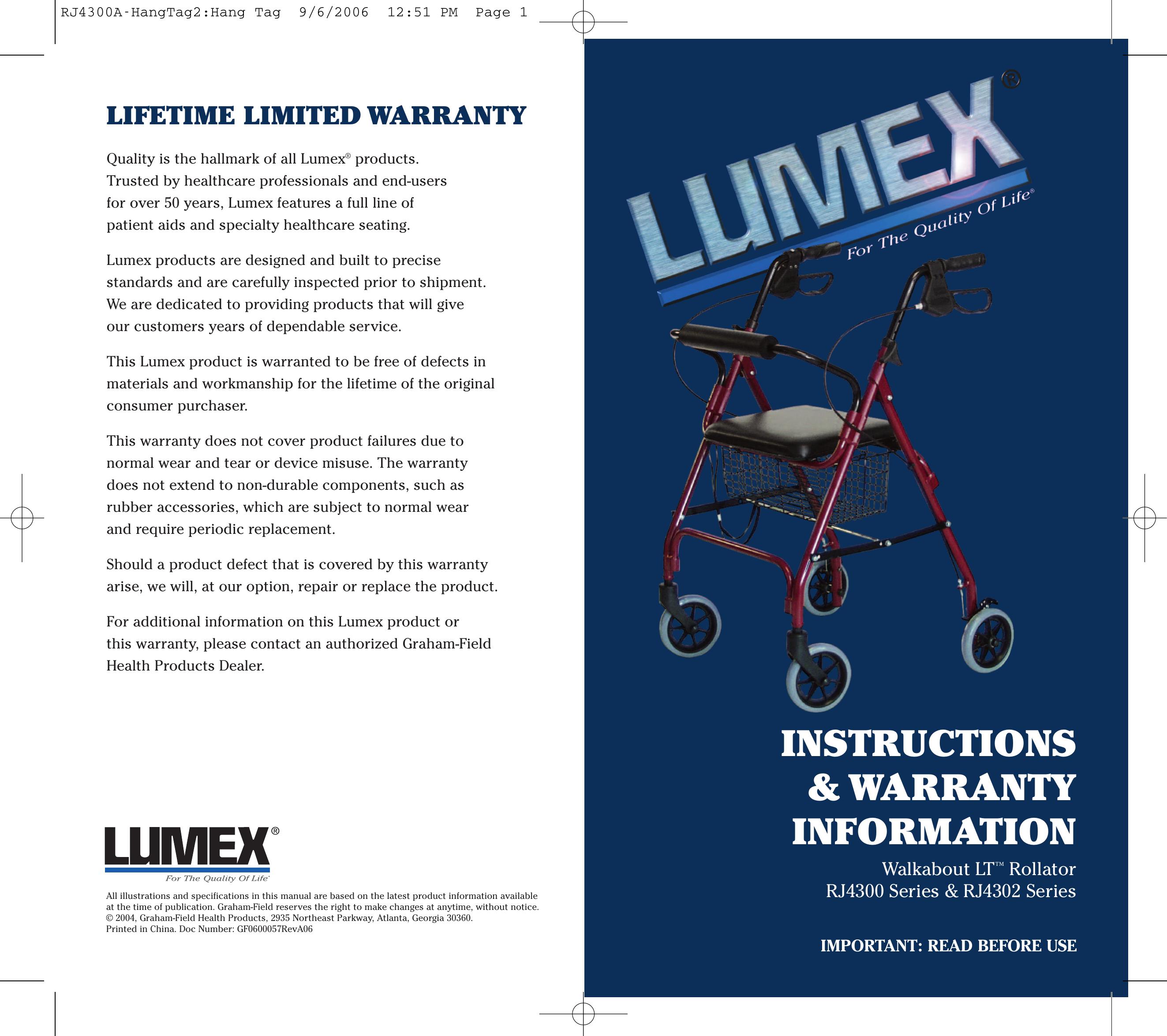 Lumex Syatems RJ4302 Mobility Aid User Manual