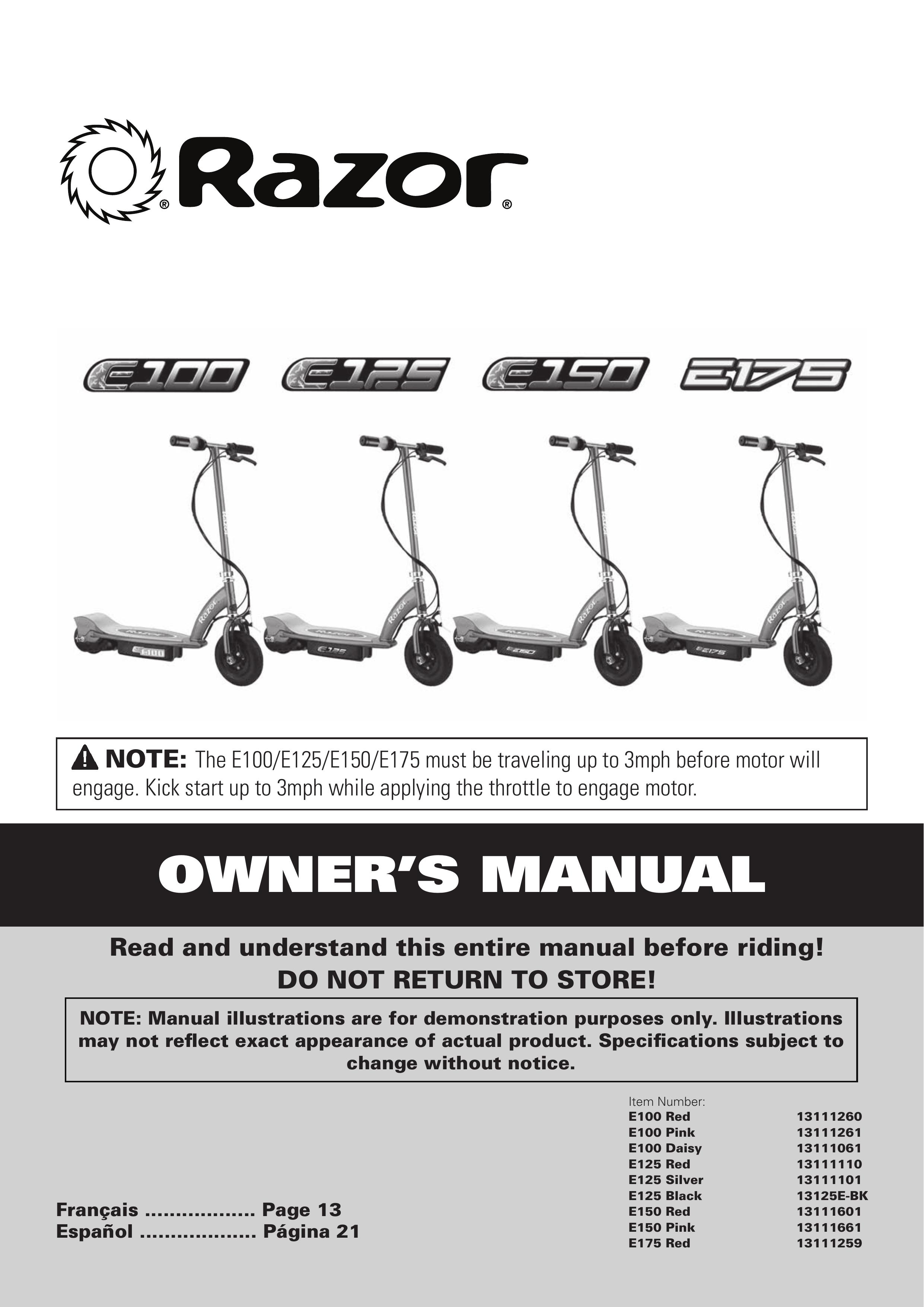 Razor E175 Mobility Scooter User Manual