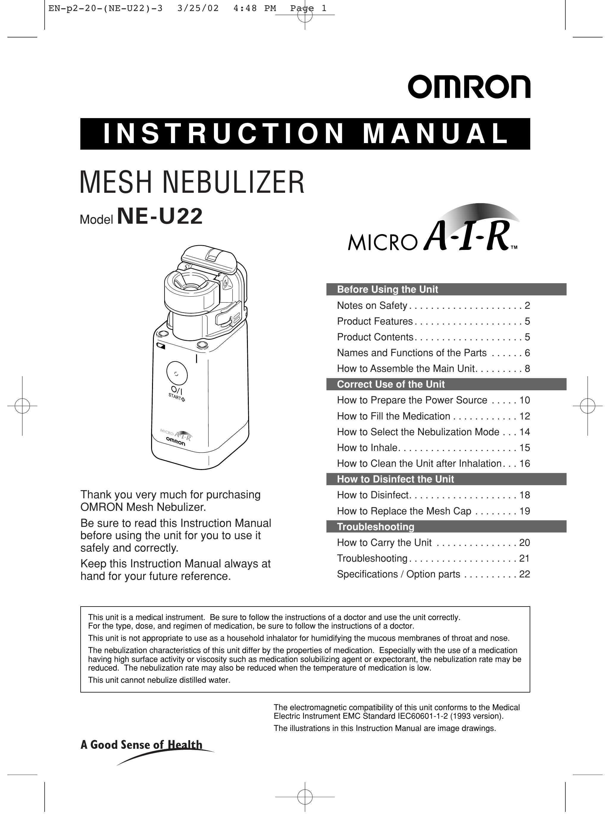 Omron Healthcare NE-U22 Nebulizer User Manual