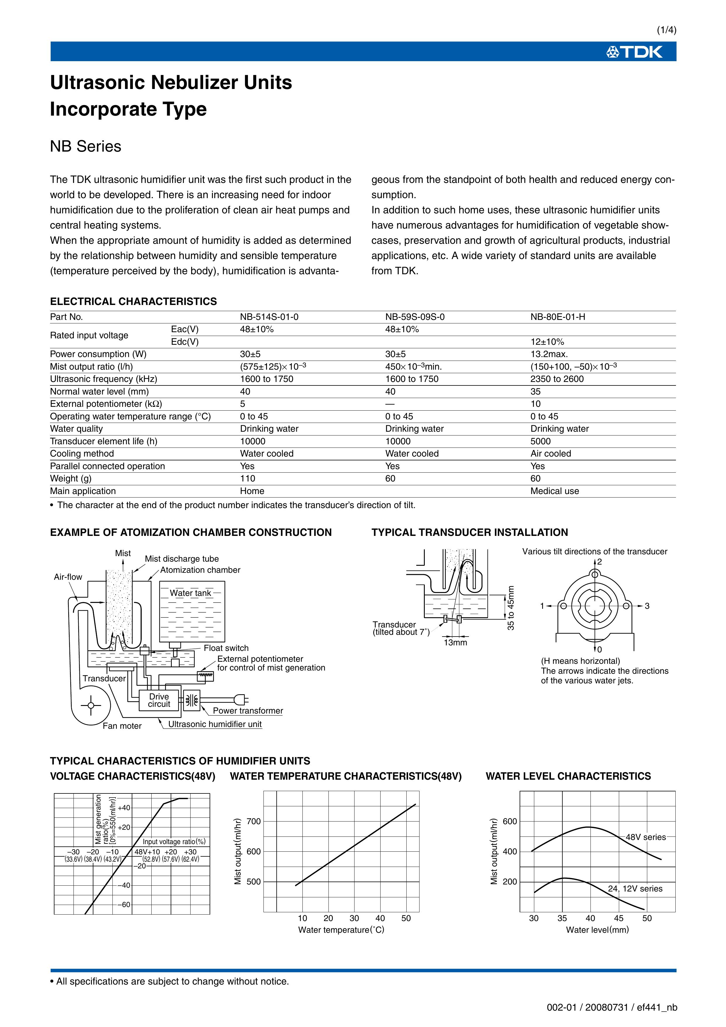 TDK NB-59S-09S-0 Nebulizer User Manual