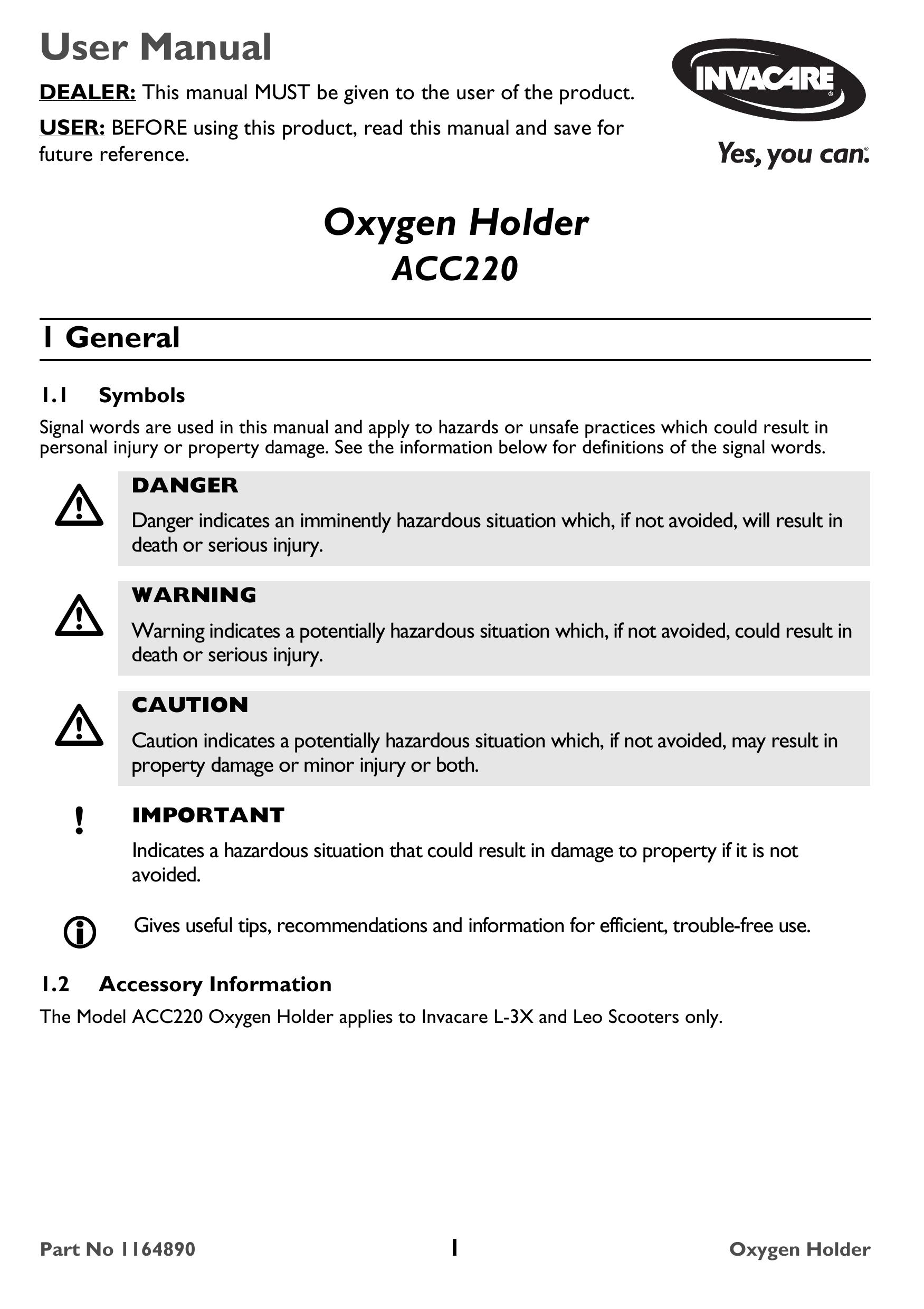 Invacare ACC220 Oxygen Equipment User Manual