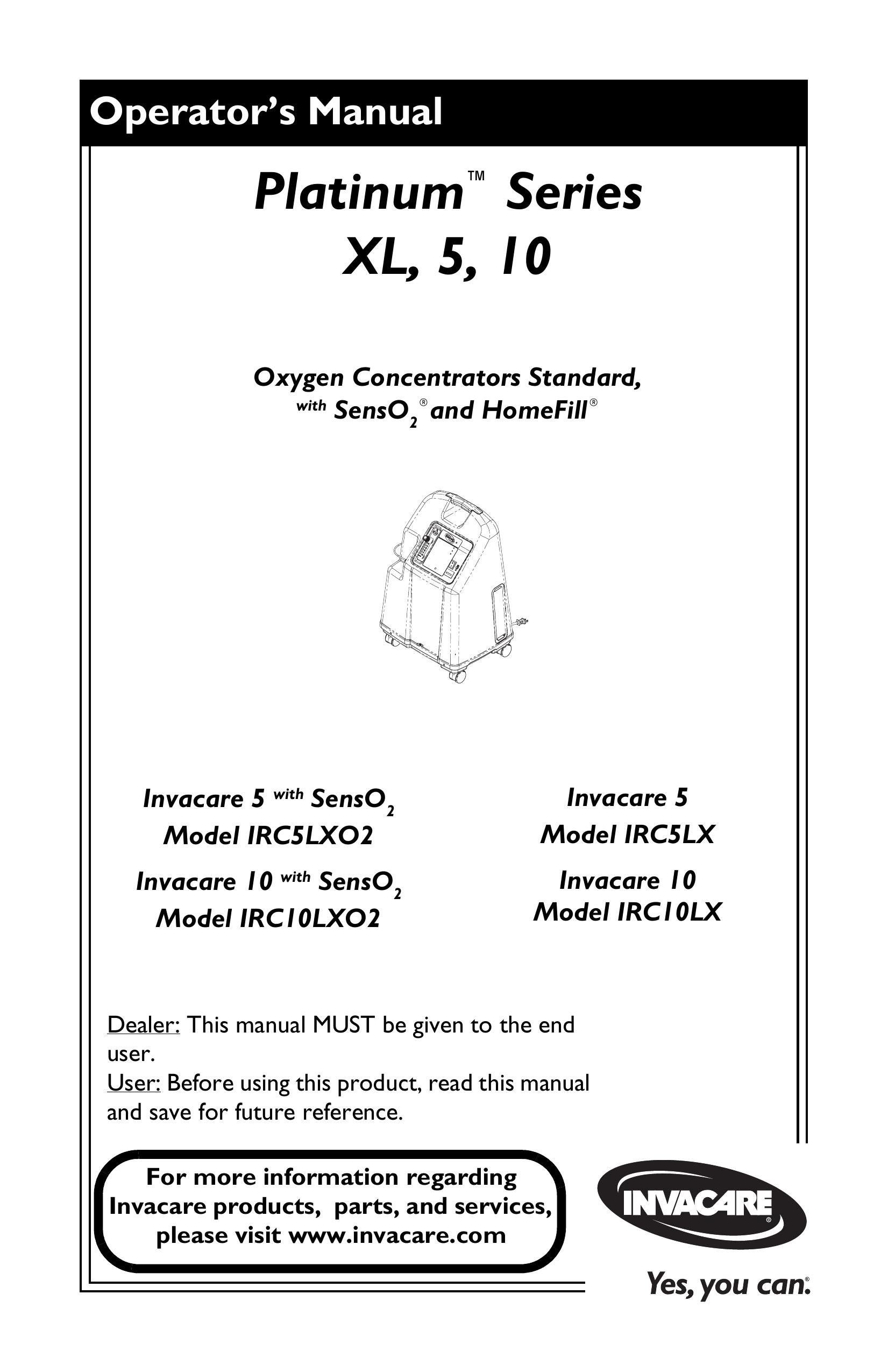 Invacare IRC10LX Oxygen Equipment User Manual