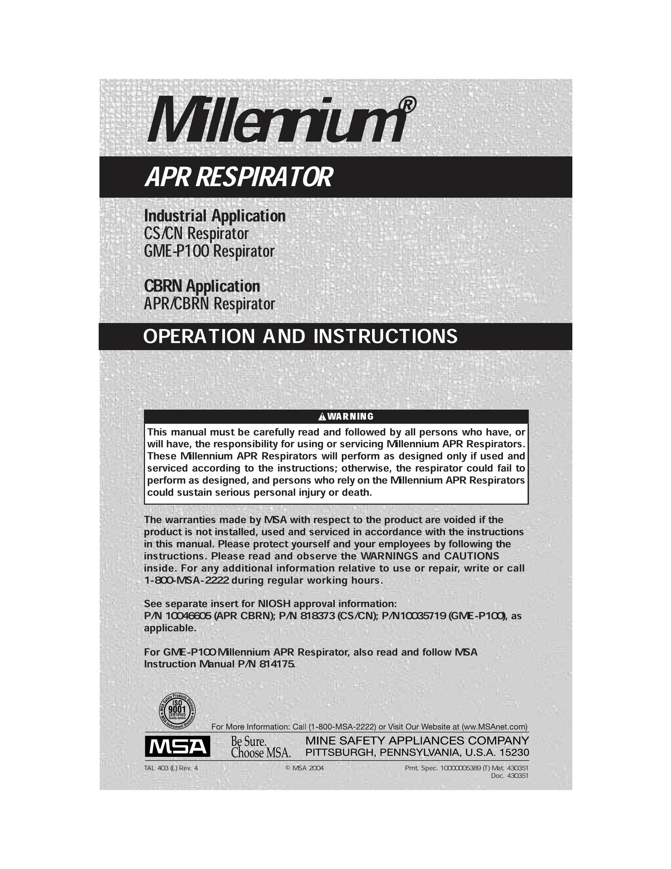 Millennium Enterprises GME-P100 Oxygen Equipment User Manual