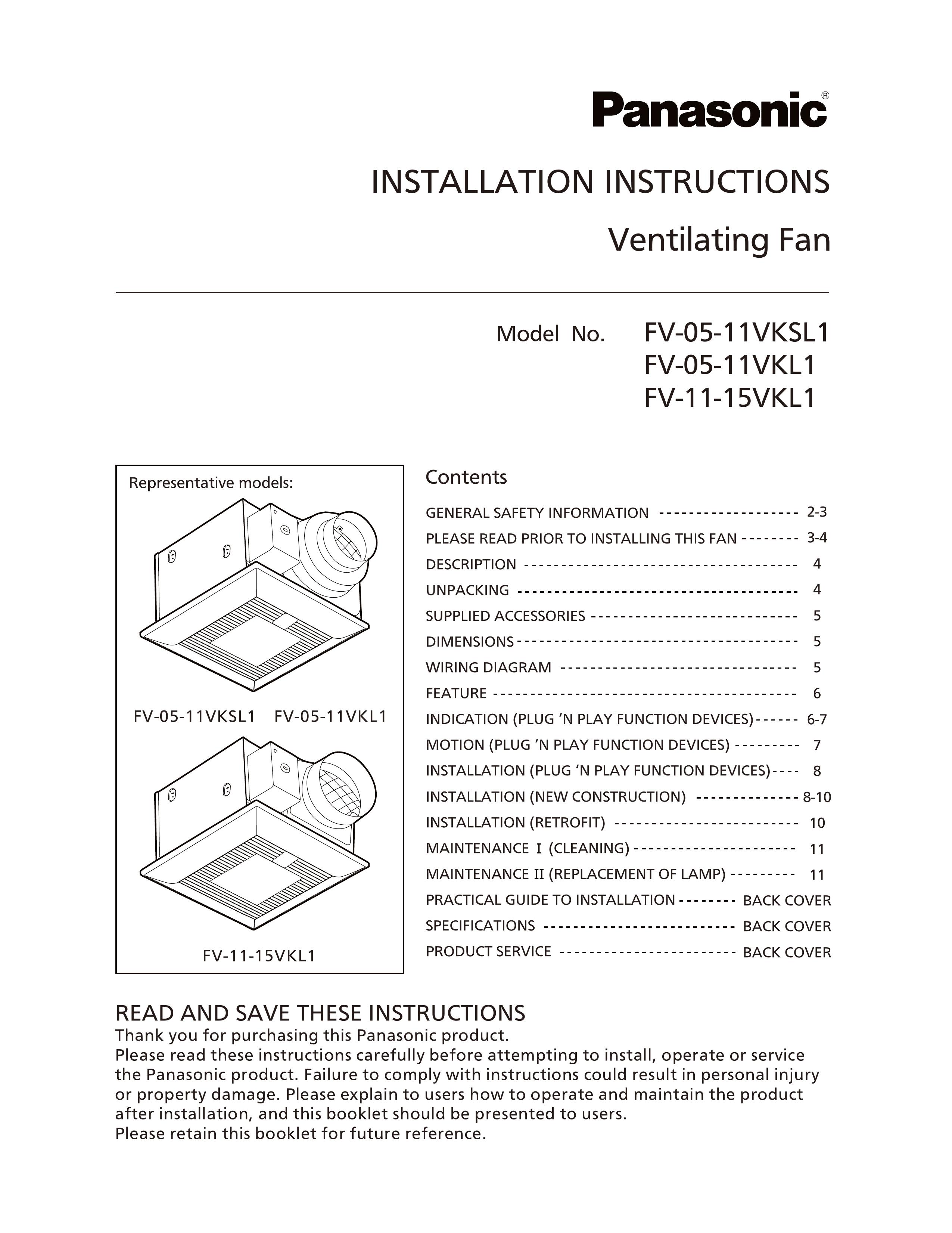 Panasonic FV-05-11VKL1 Oxygen Equipment User Manual