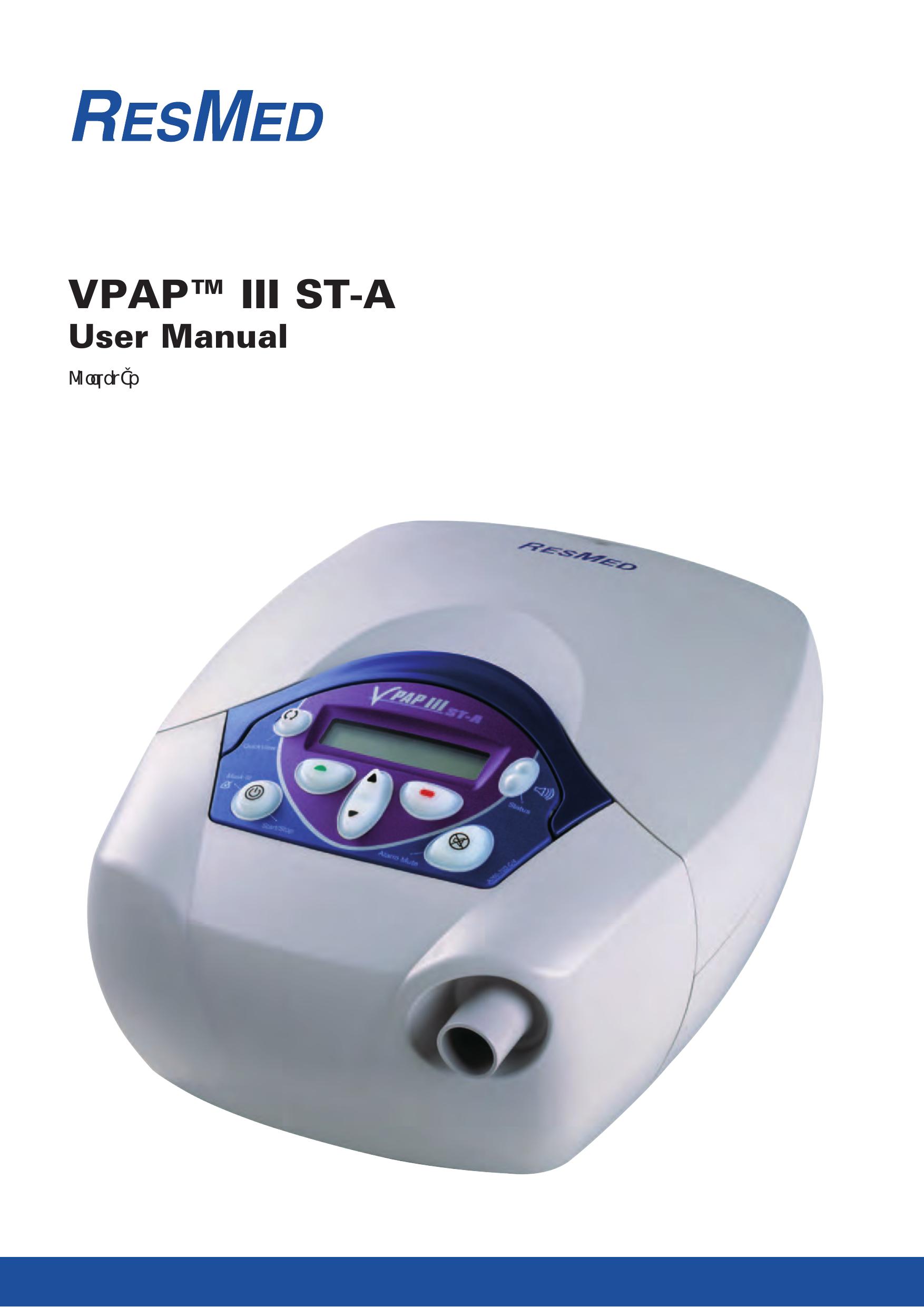 ResMed VPAP III ST-A Oxygen Equipment User Manual