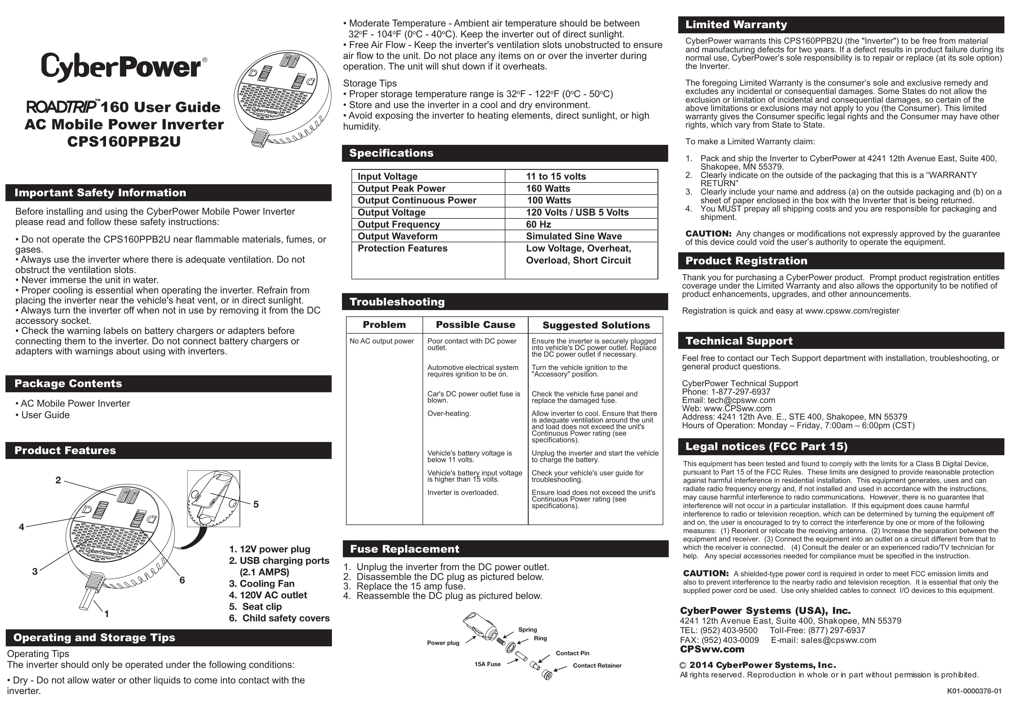 CyberPower CPS160PPB2U Pacemaker User Manual
