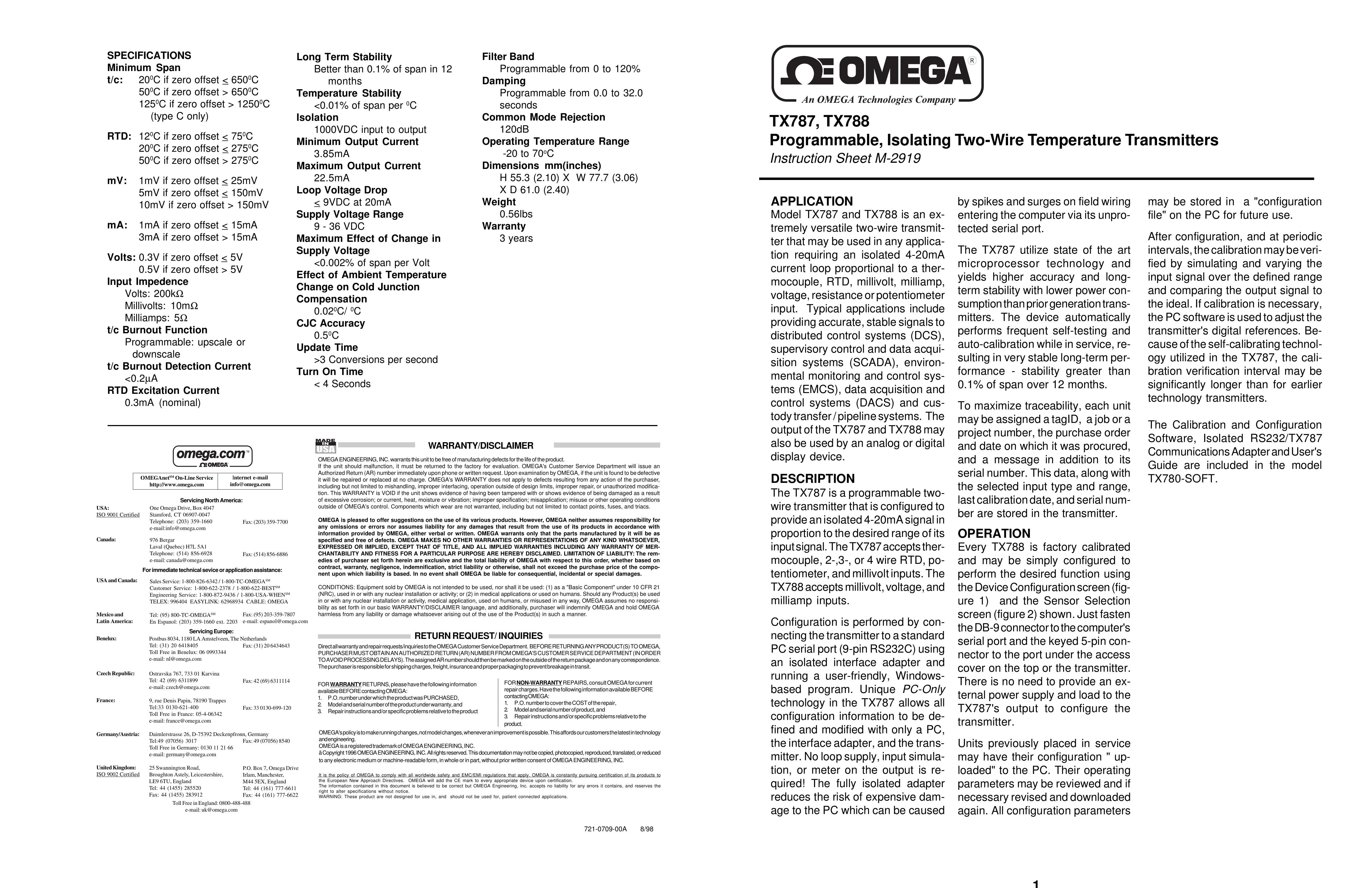 Omega TX787 Pacemaker User Manual