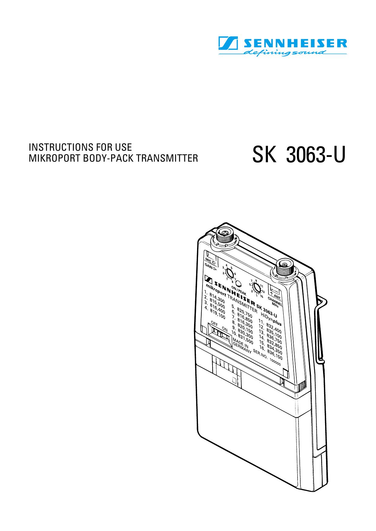 Sennheiser SK 3063-U Pacemaker User Manual