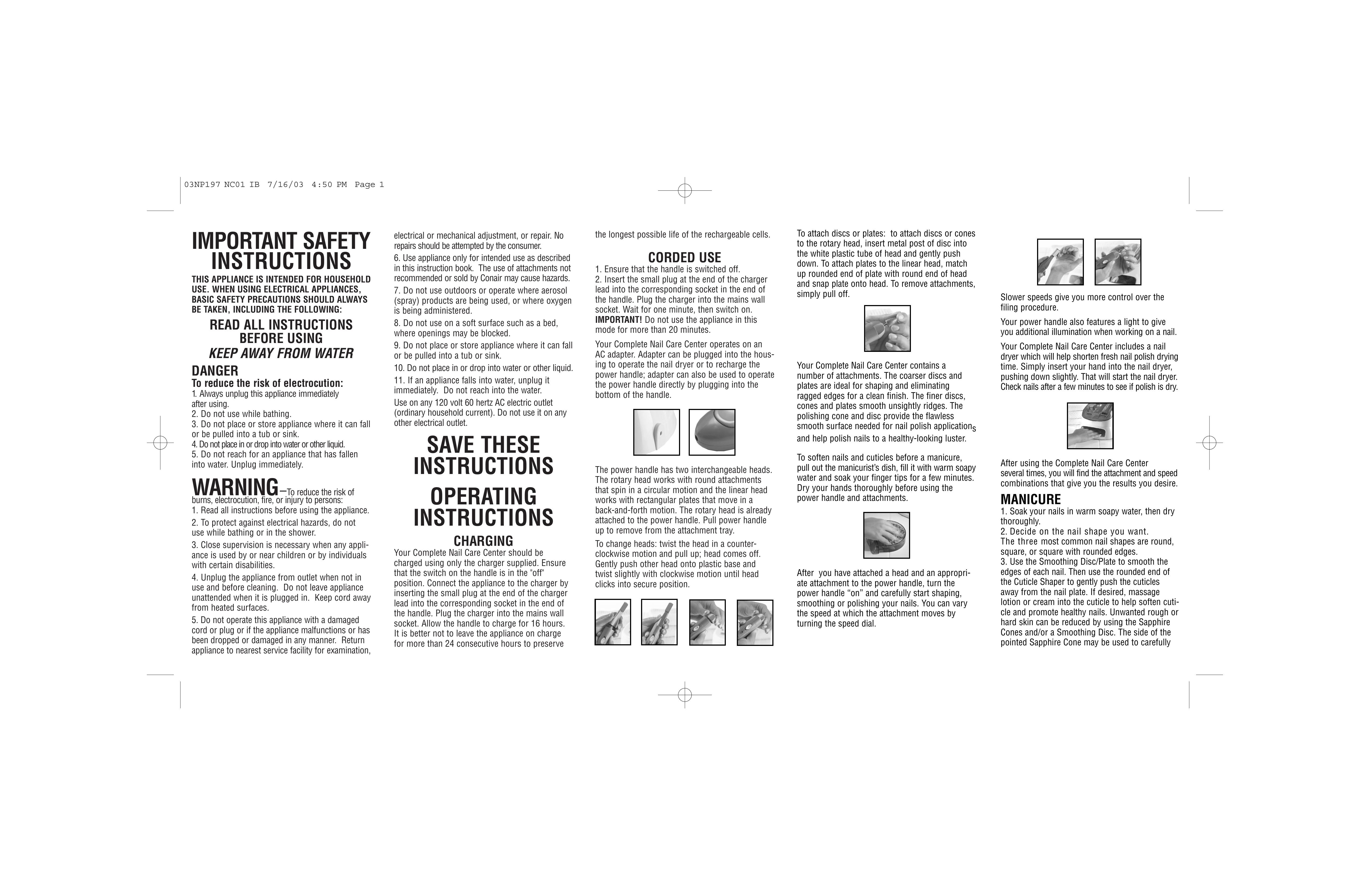 Conair 03NP197 Pedicure Spa User Manual