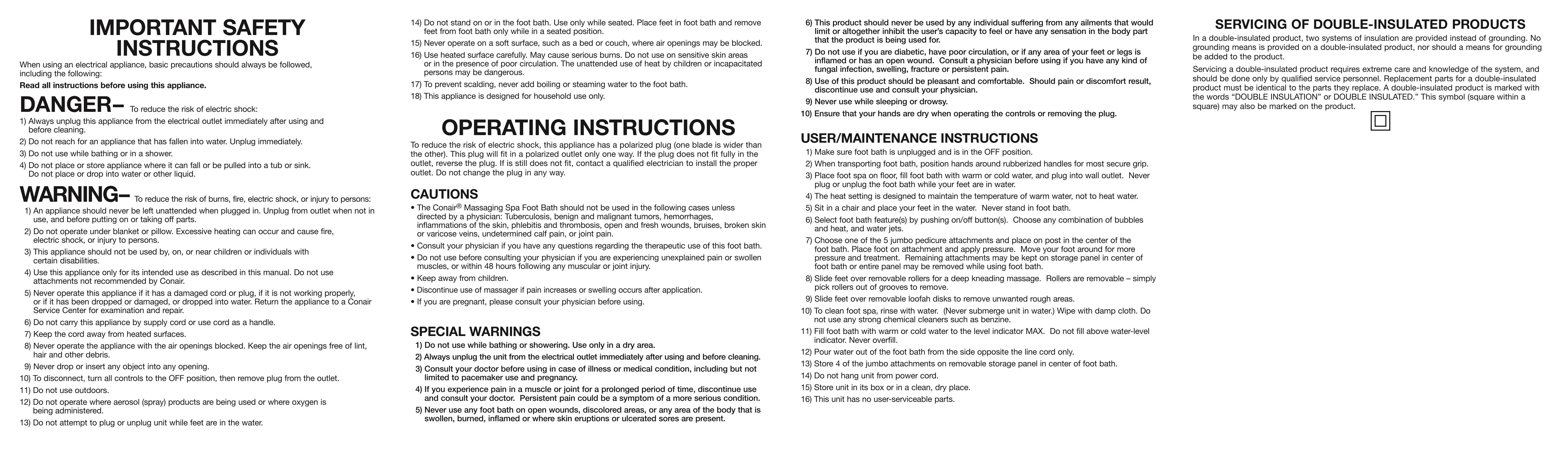 Conair FB33R Pedicure Spa User Manual