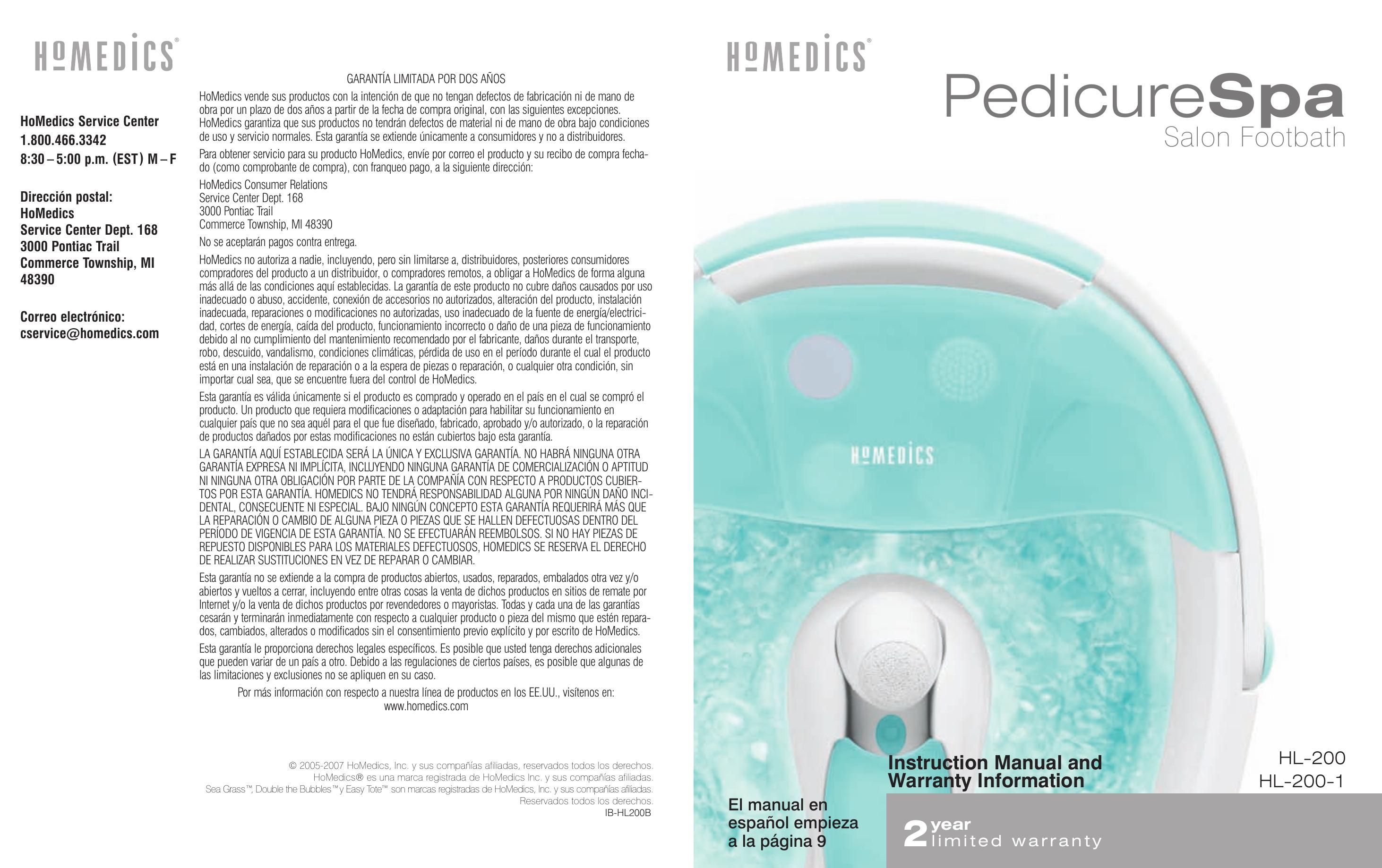 HoMedics HL200-1 Pedicure Spa User Manual