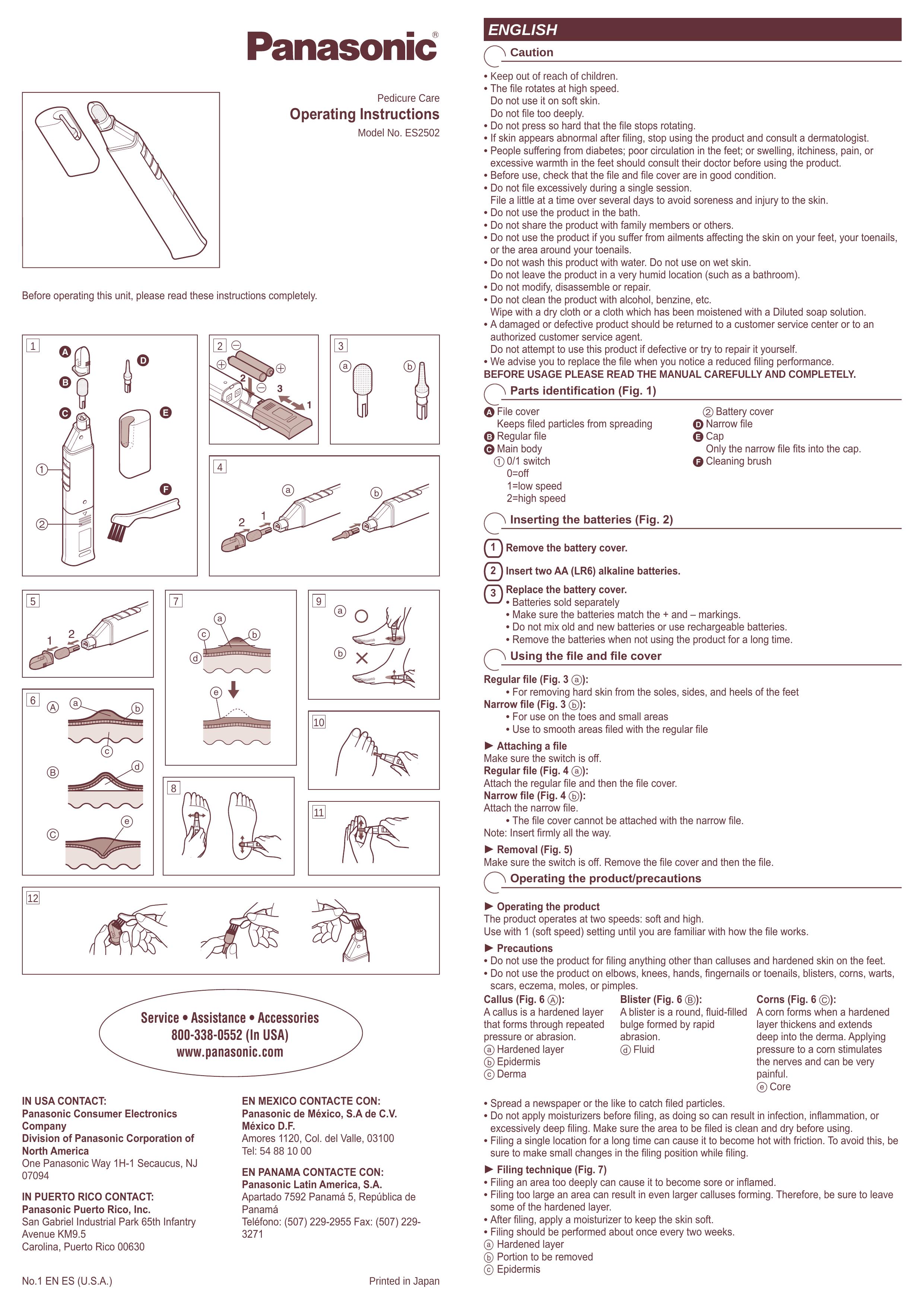 Panasonic ES2502 Pedicure Spa User Manual