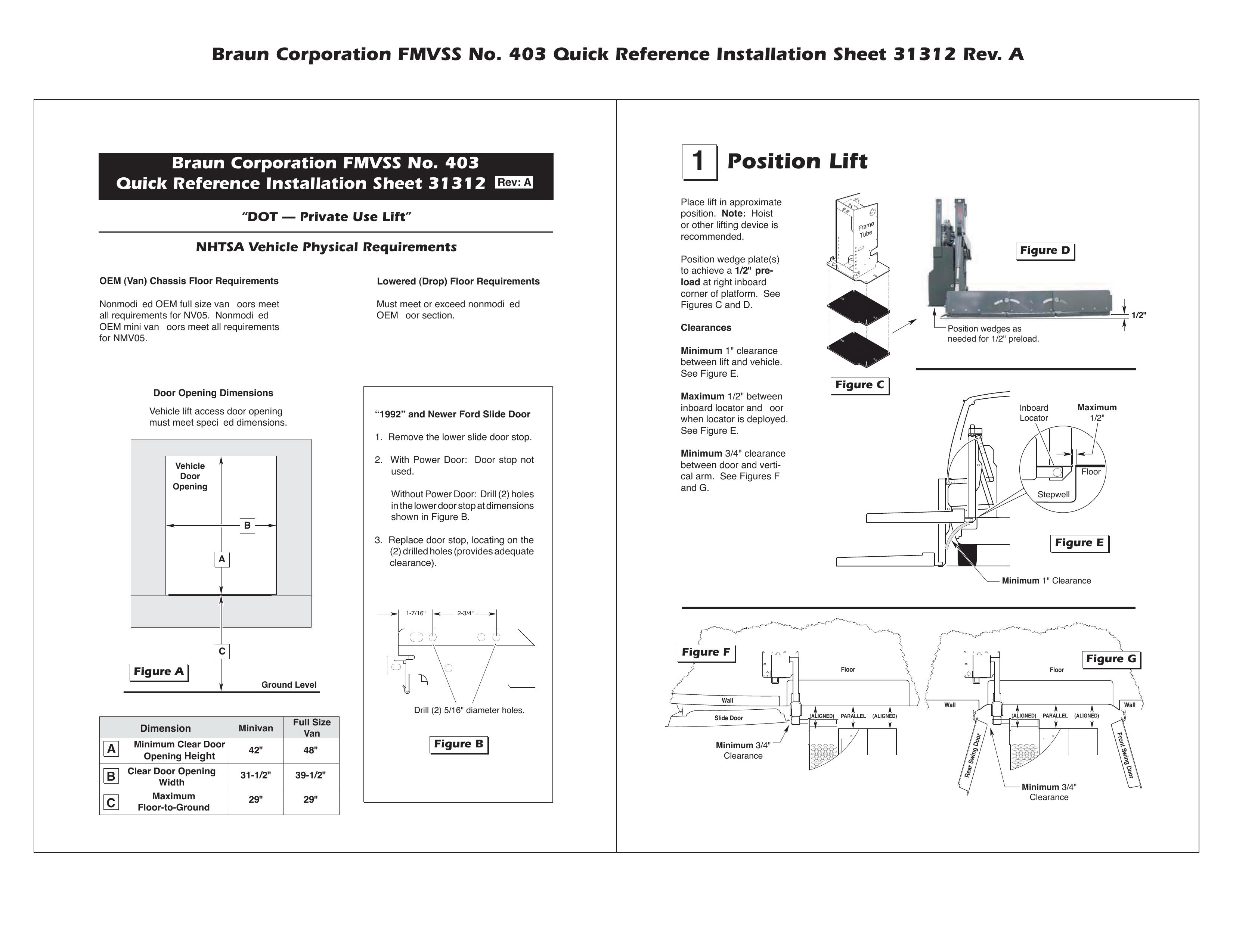 Braun FMVSS NO. 403 Personal Lift User Manual