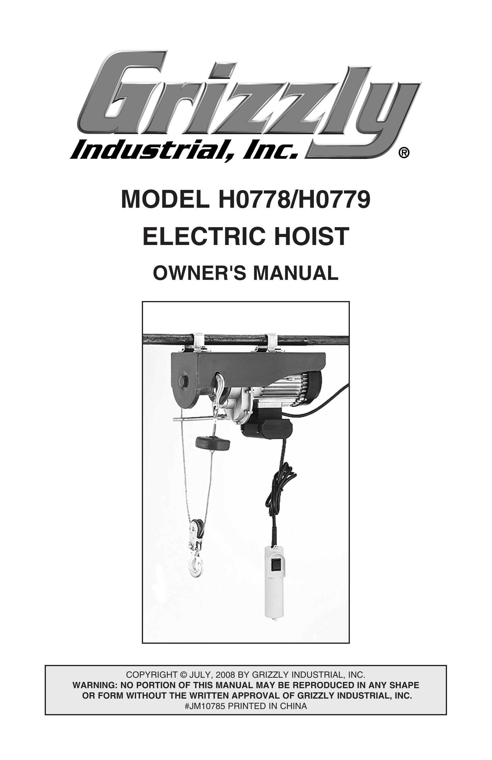 Grizzly H0778 Personal Lift User Manual