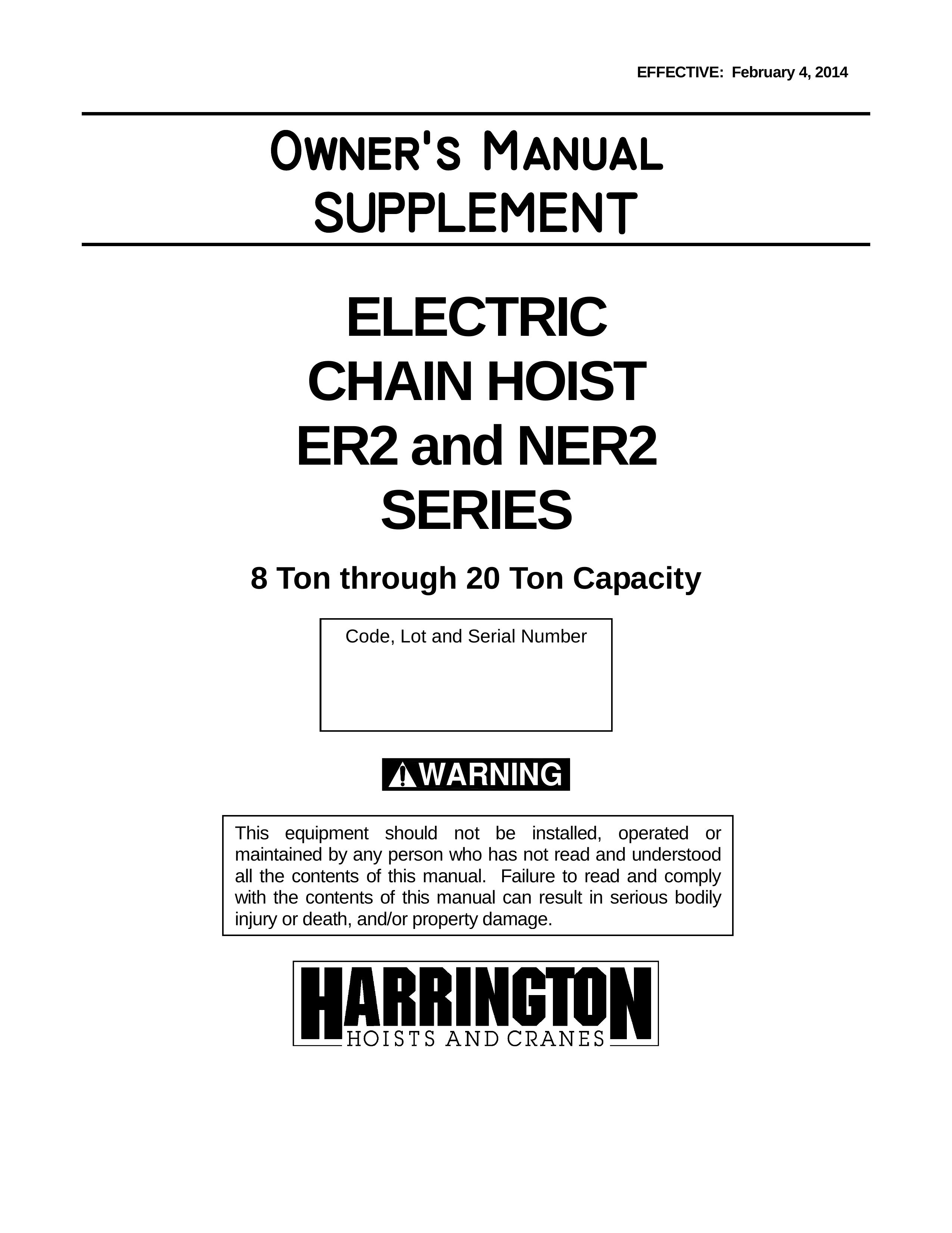 Harrington Hoists ER2 Personal Lift User Manual