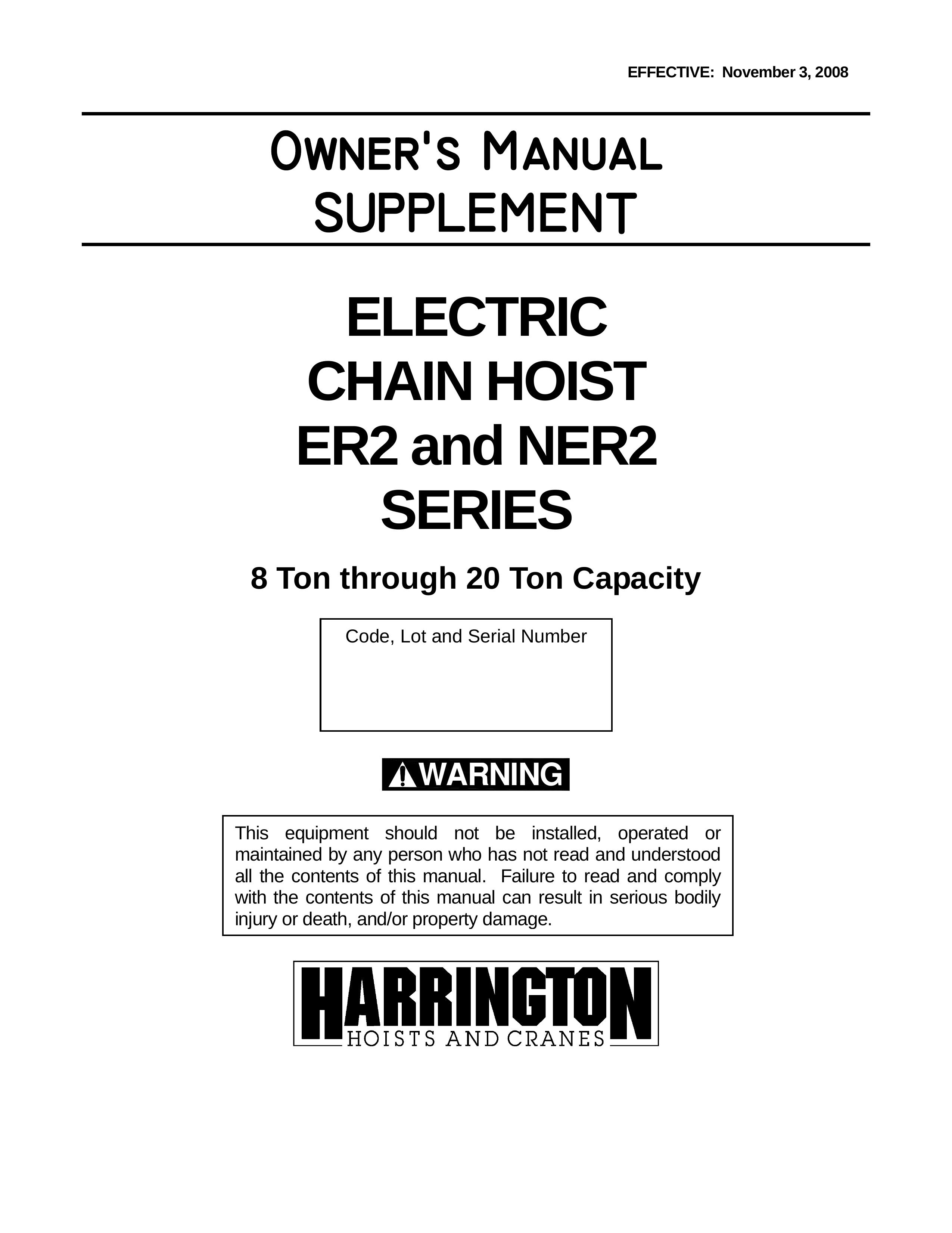 Harrington Hoists NER2 Personal Lift User Manual