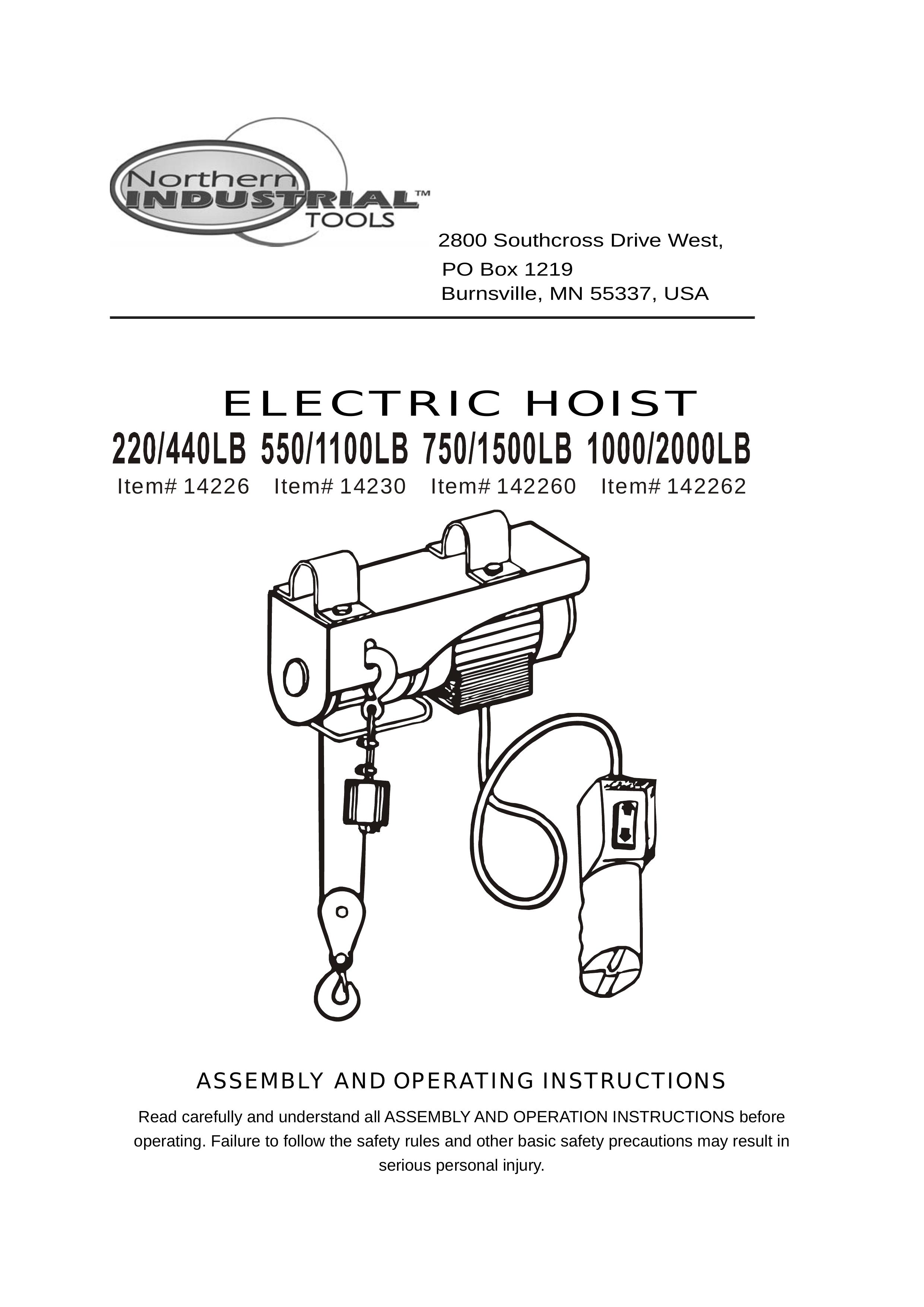 Northern Industrial Tools 14226 Personal Lift User Manual
