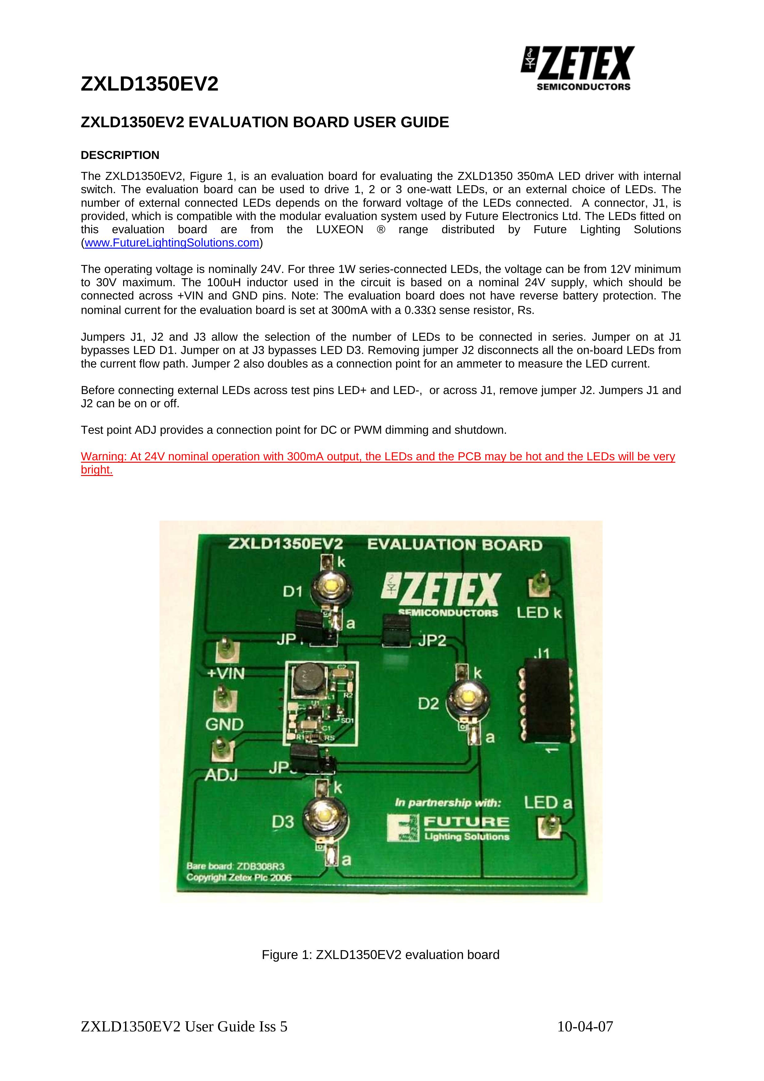 Zetex Semiconductors PLC zxld1350ev2 Personal Lift User Manual