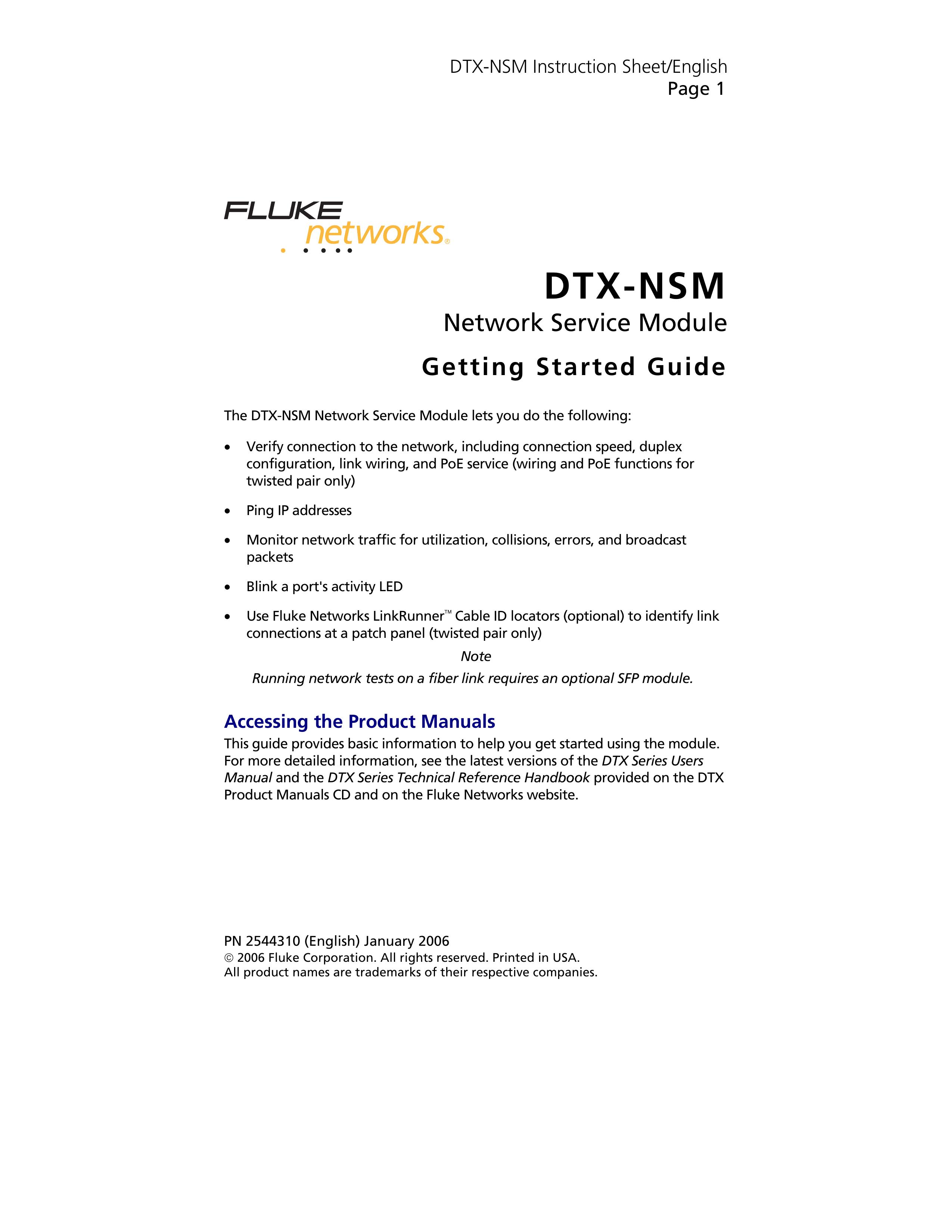 Fluke DTX-NSM Pill Reminder Device User Manual