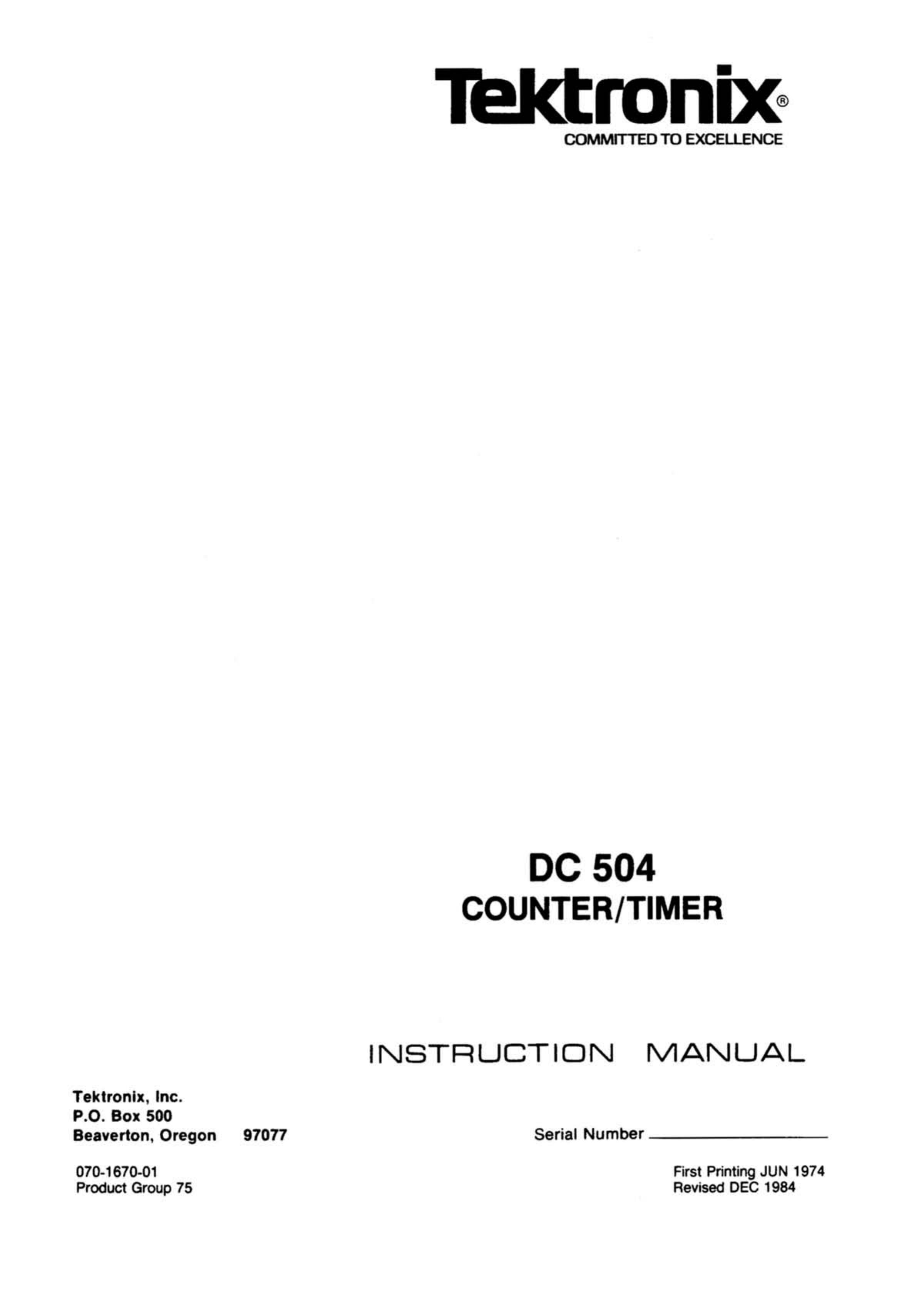 Tektronix DC 504 Pill Reminder Device User Manual
