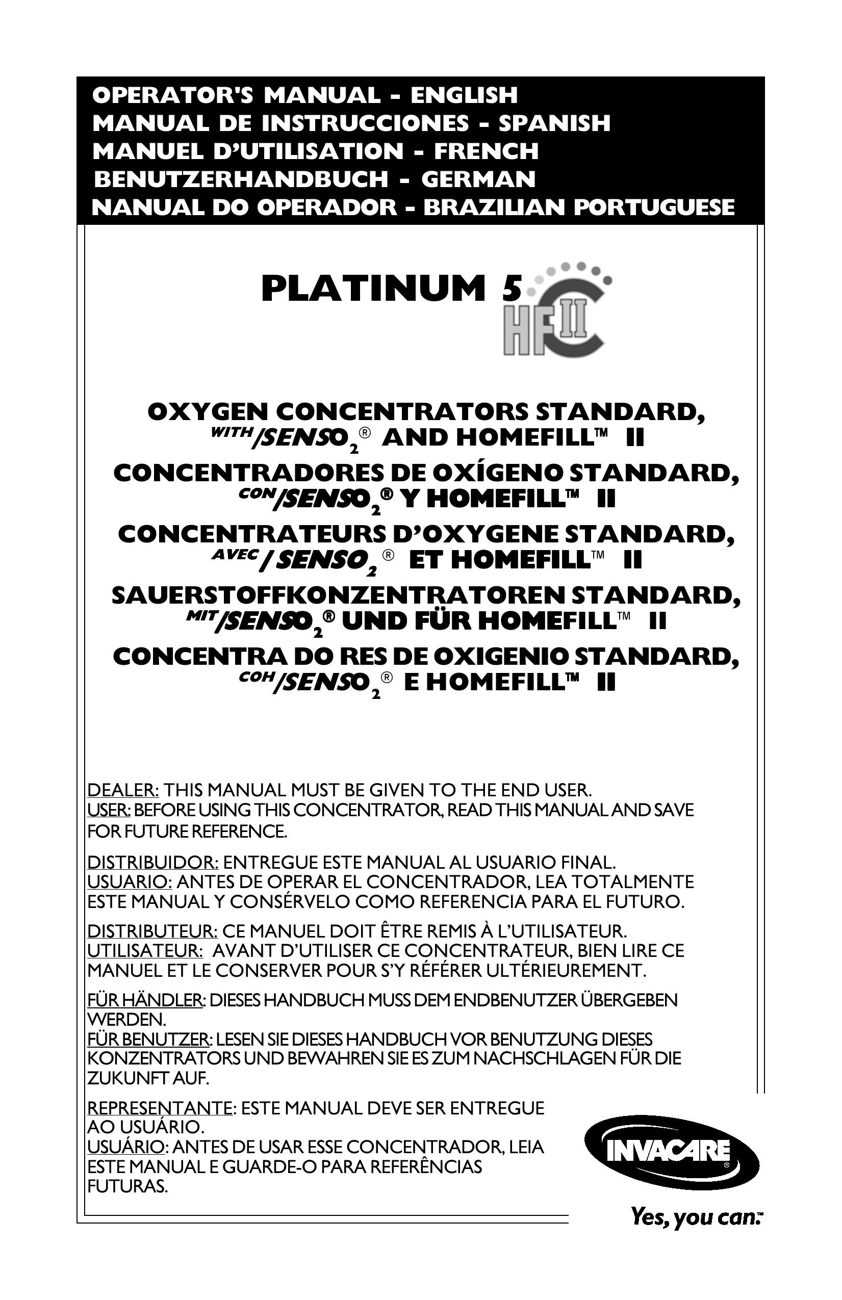 Invacare PLATINUM 5 Respiratory Product User Manual