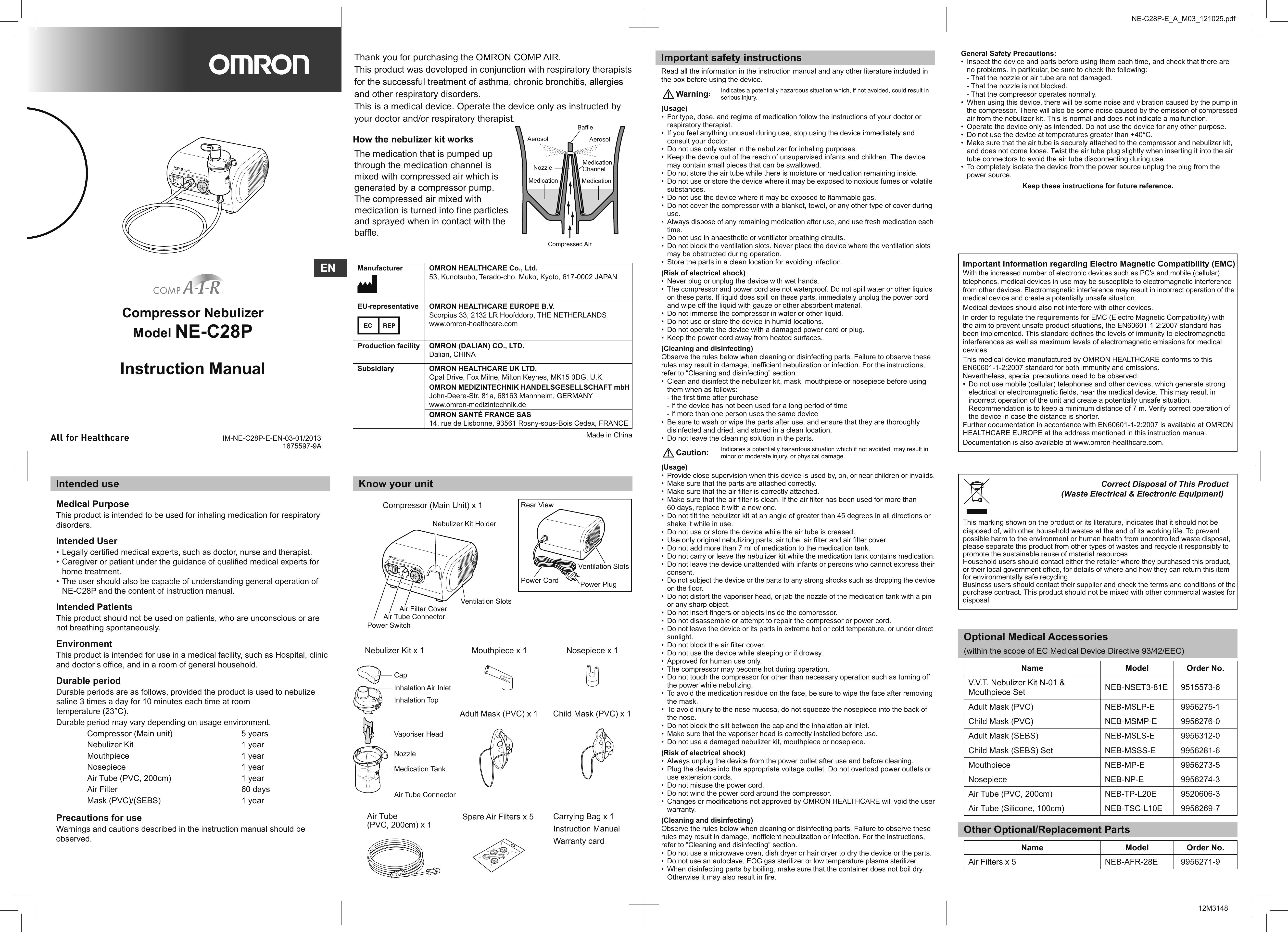 Omron ME-C28P Respiratory Product User Manual