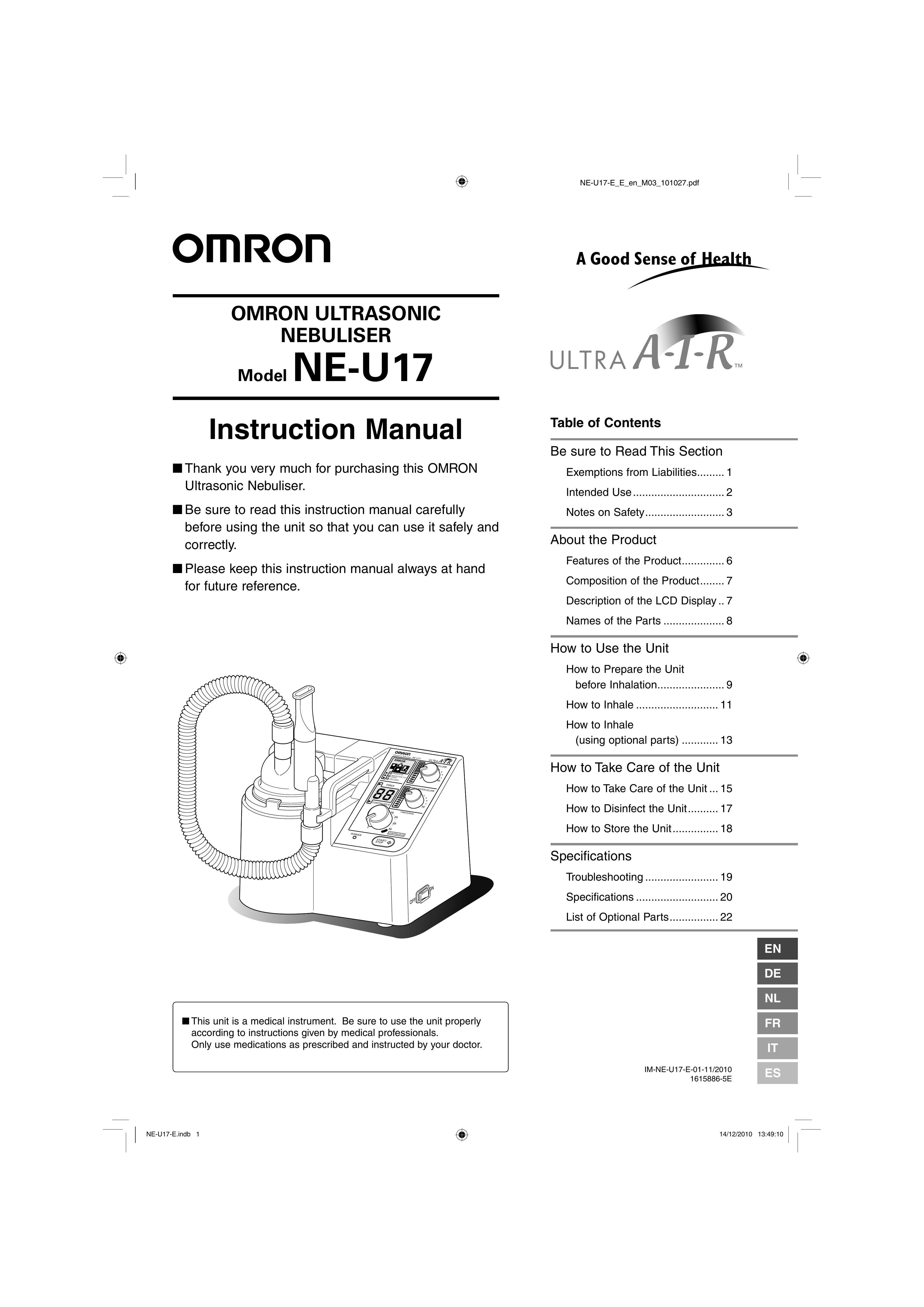 Omron Healthcare NE-U17 Respiratory Product User Manual