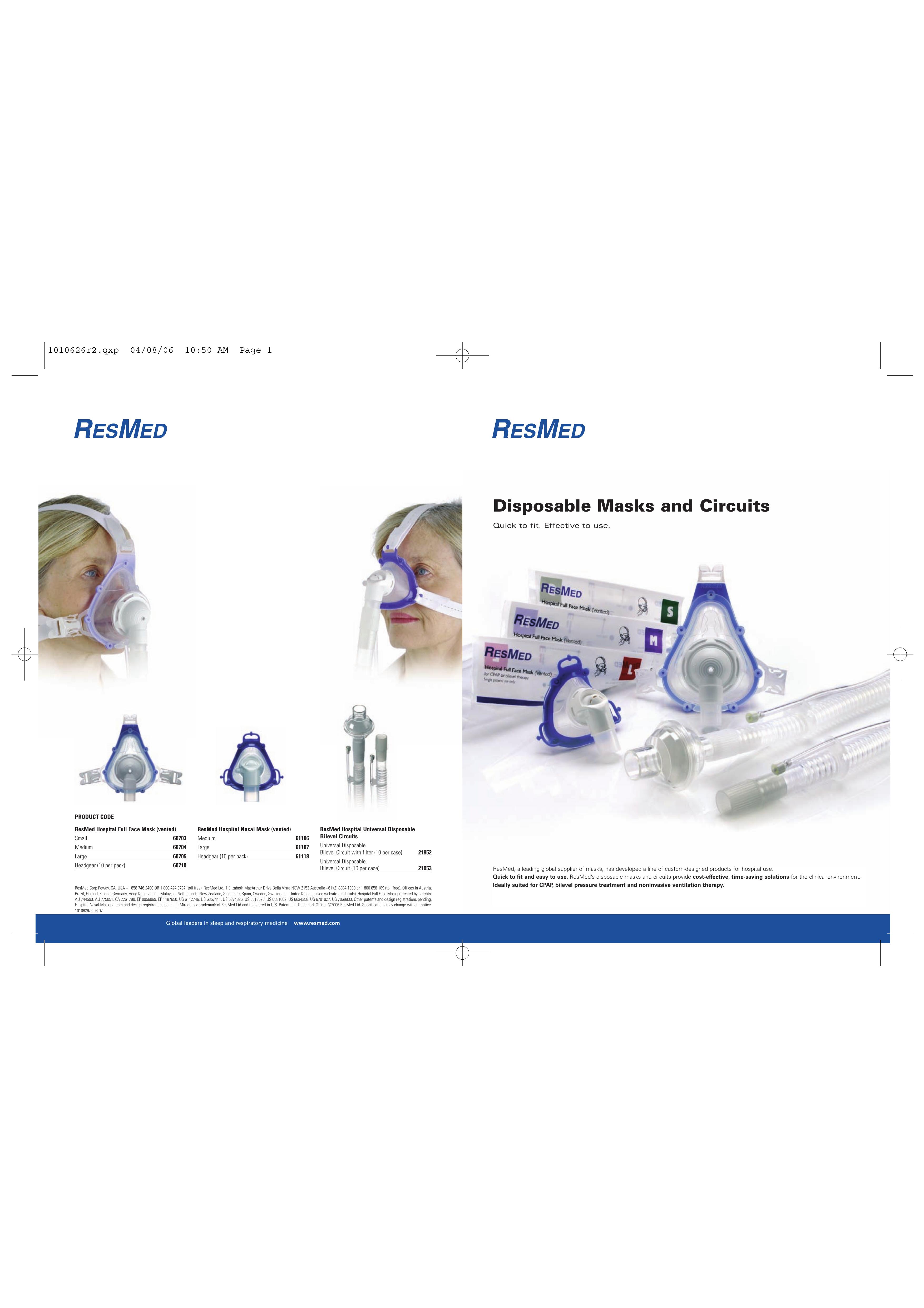 ResMed Disposable Masks and Circuits Respiratory Product User Manual