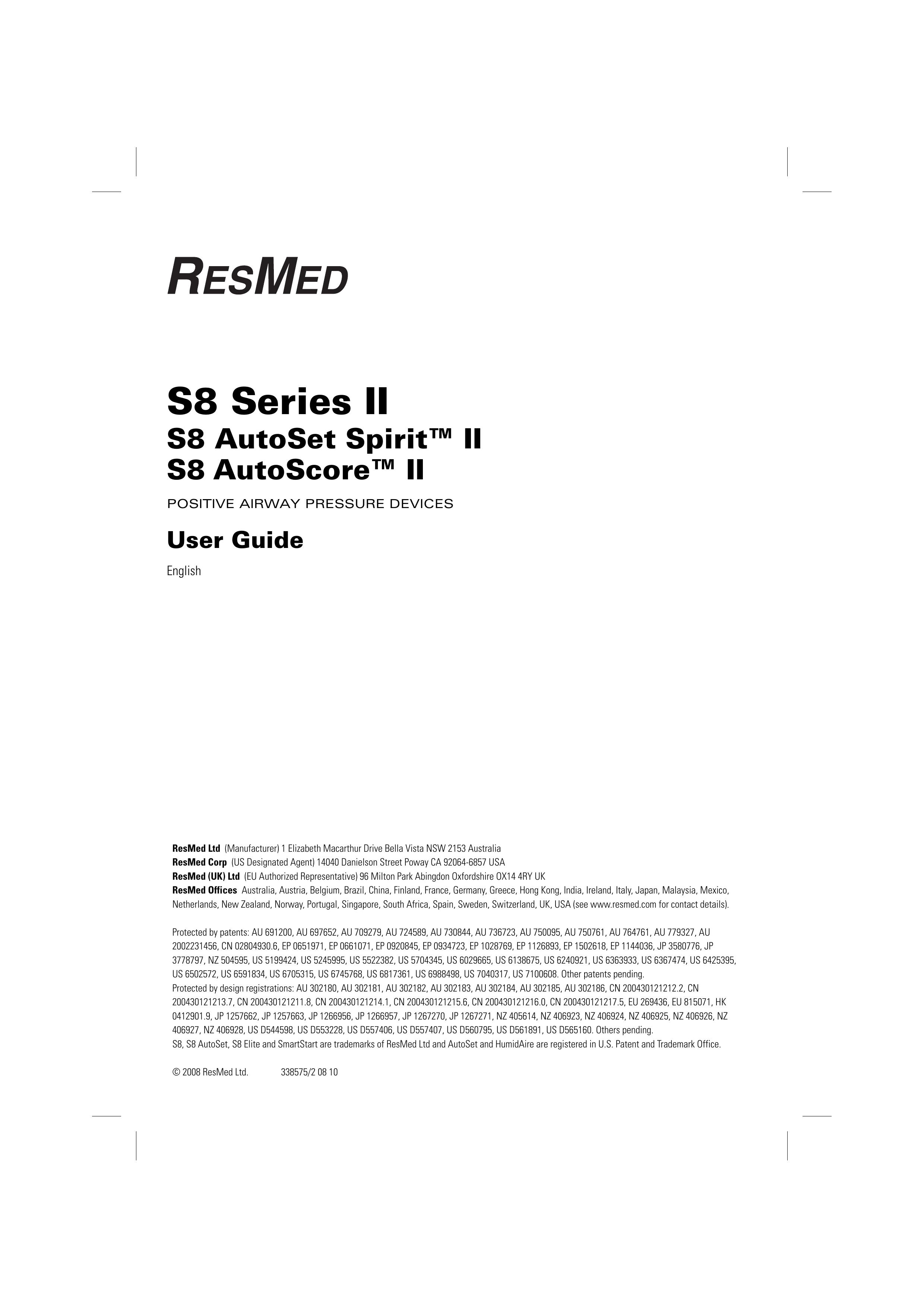 ResMed S8 AutoScore II Respiratory Product User Manual