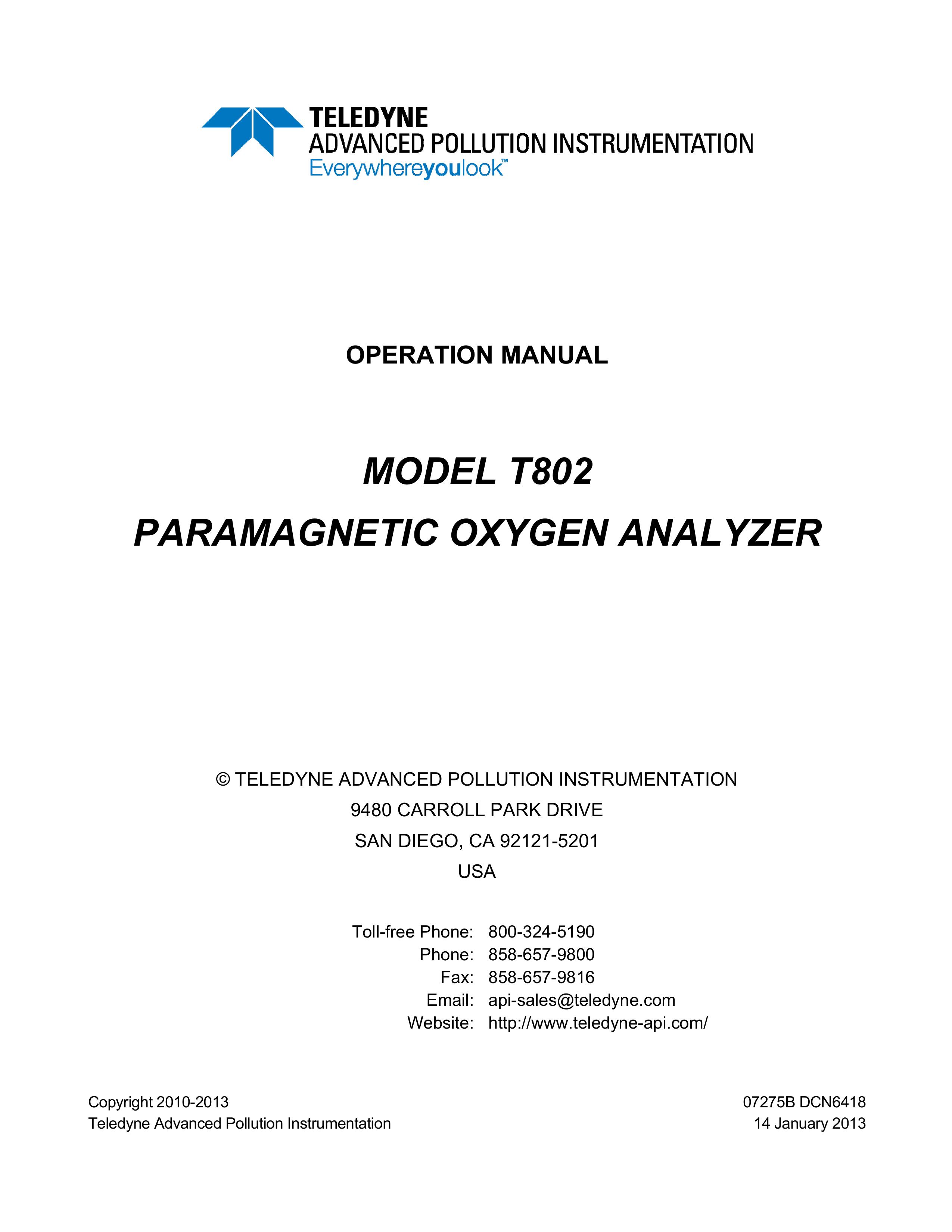Teledyne T802 Respiratory Product User Manual