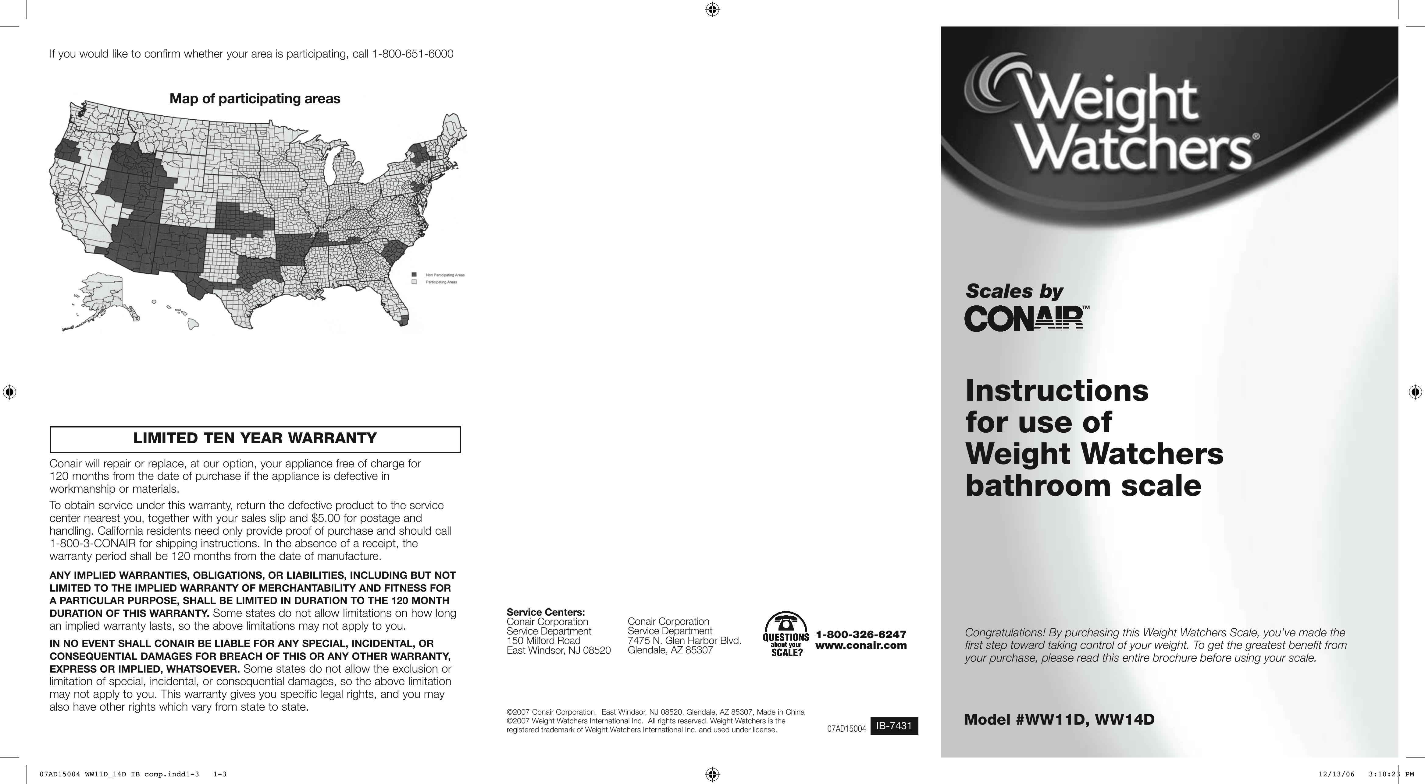 Conair WW11D Scale User Manual