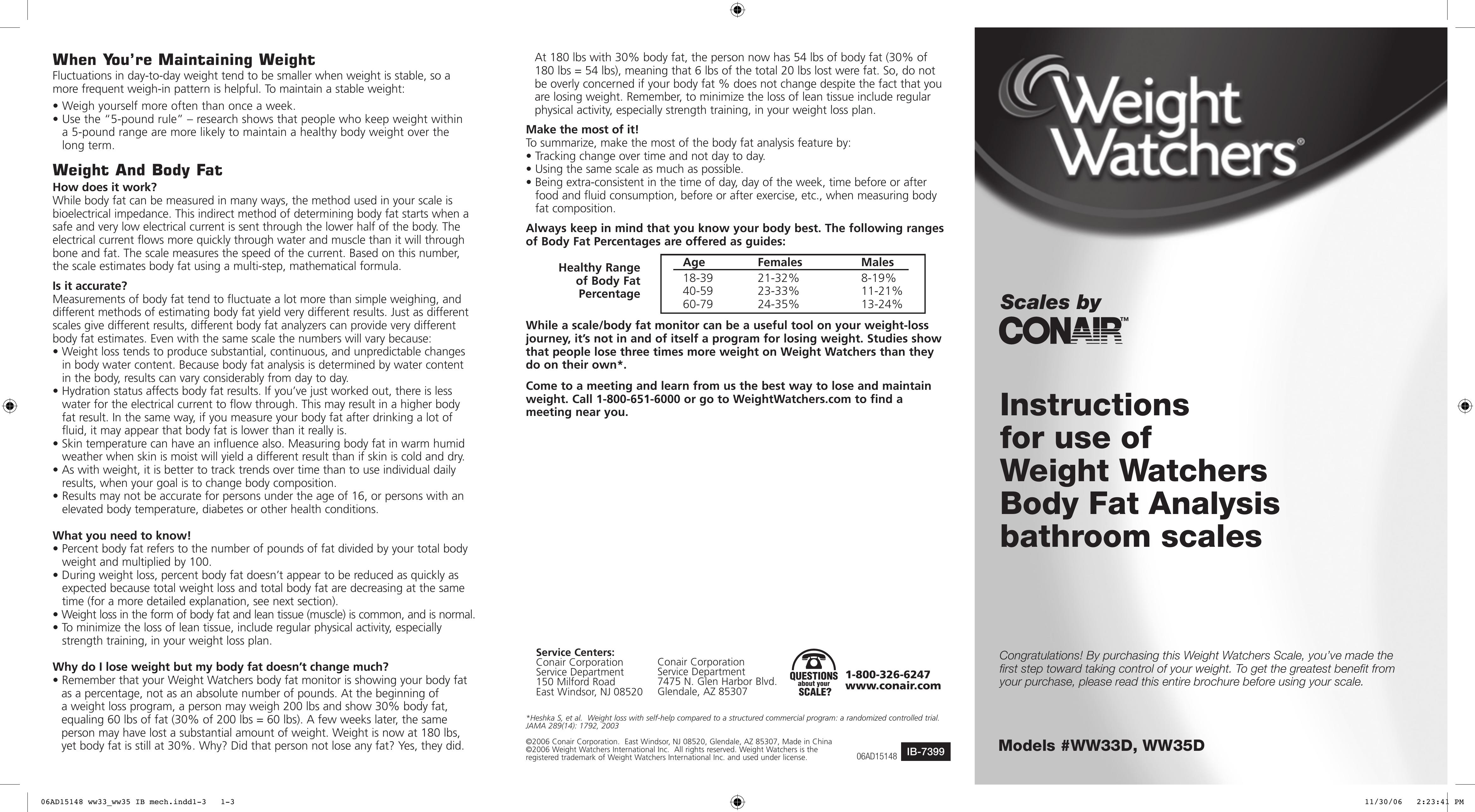 Conair WW33D Scale User Manual