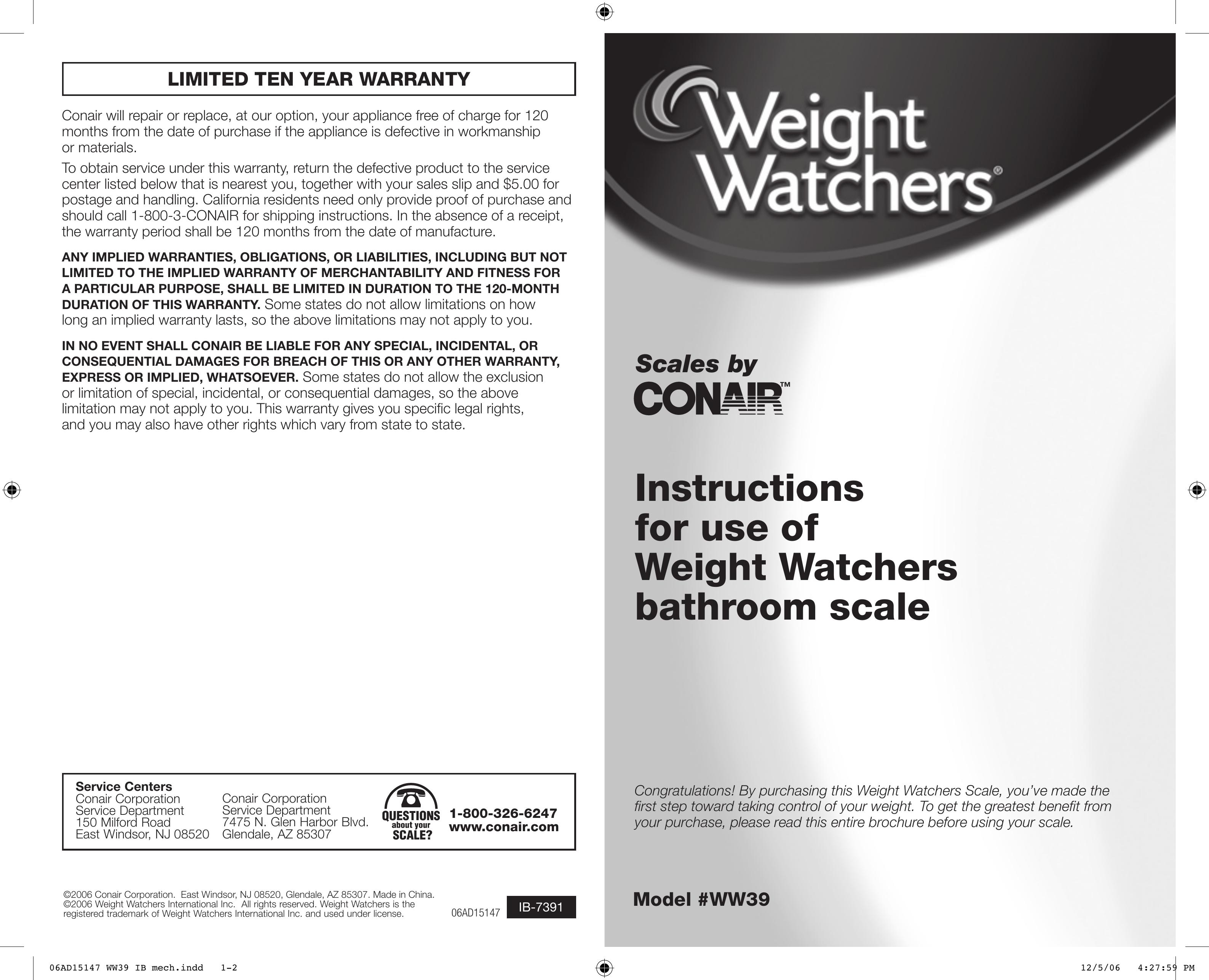 Conair WW39 Scale User Manual