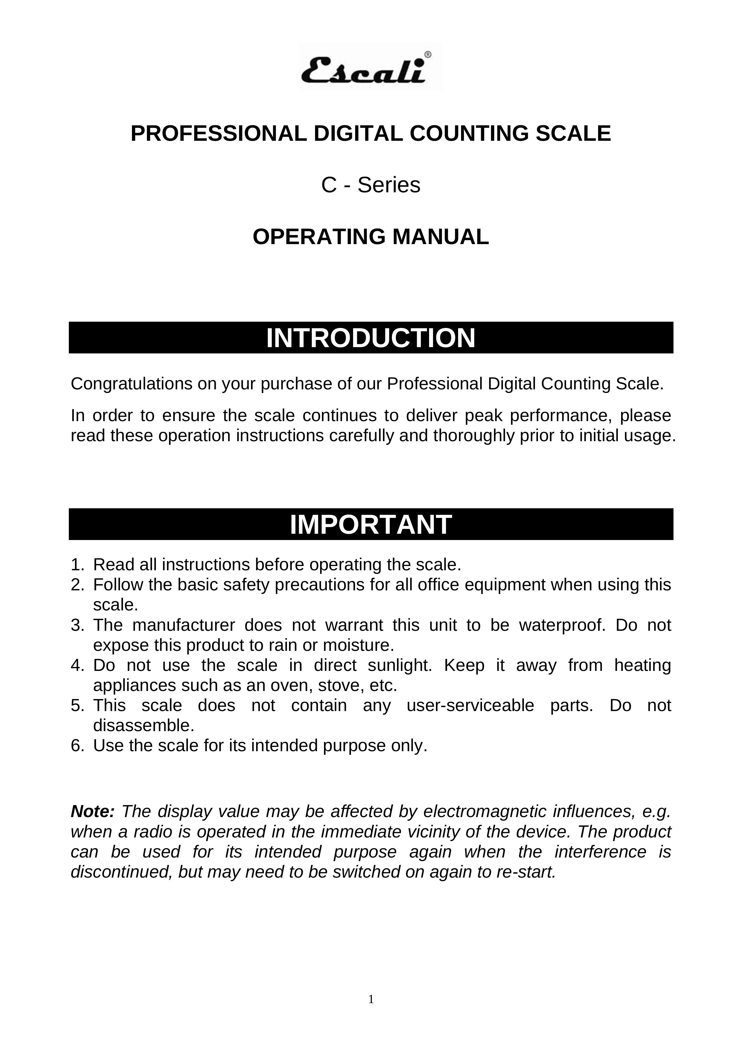Escali C6630 Scale User Manual