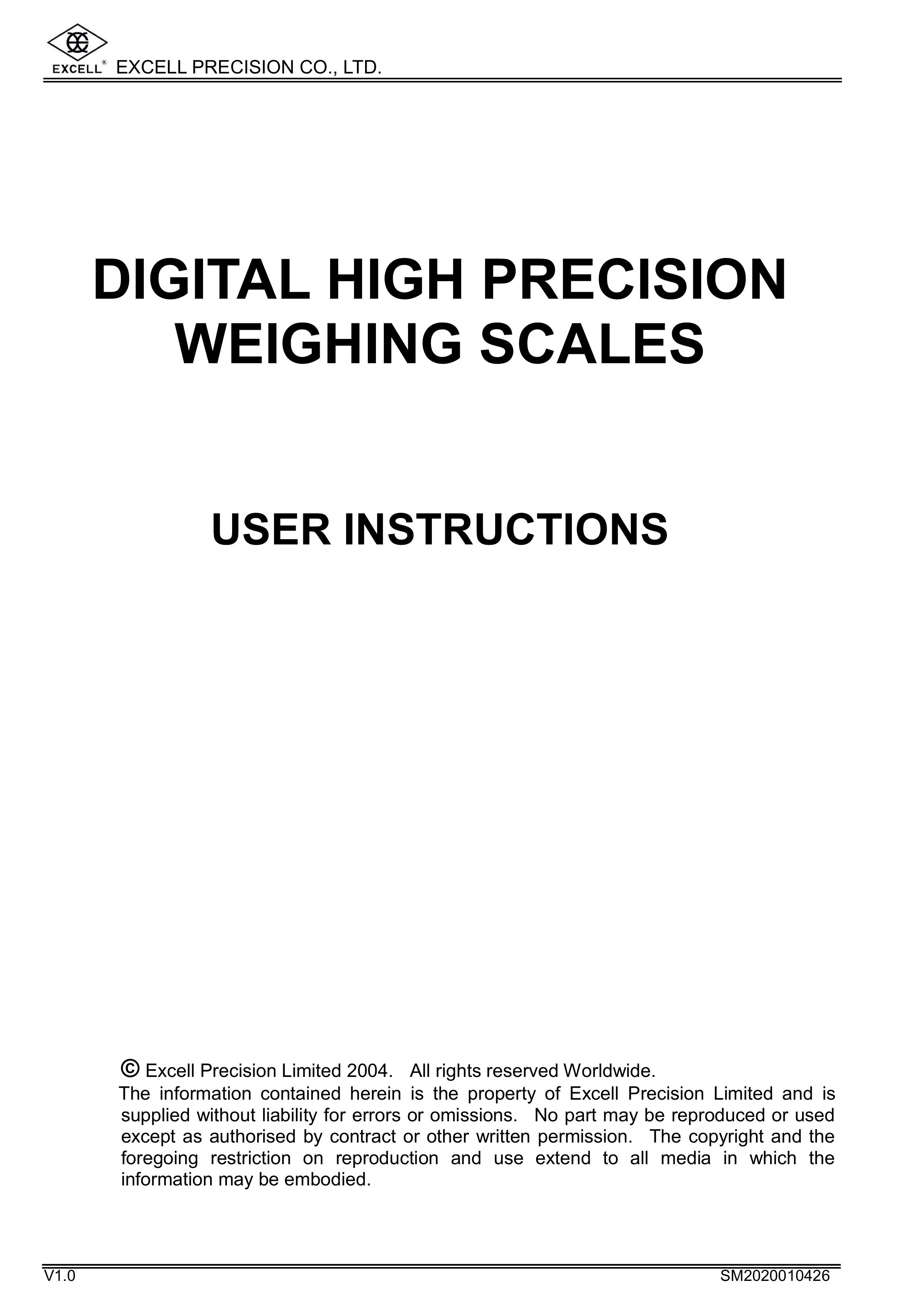 Excell Precision DIGITAL HIGH PRECISION WEIGHING SCALES Scale User Manual
