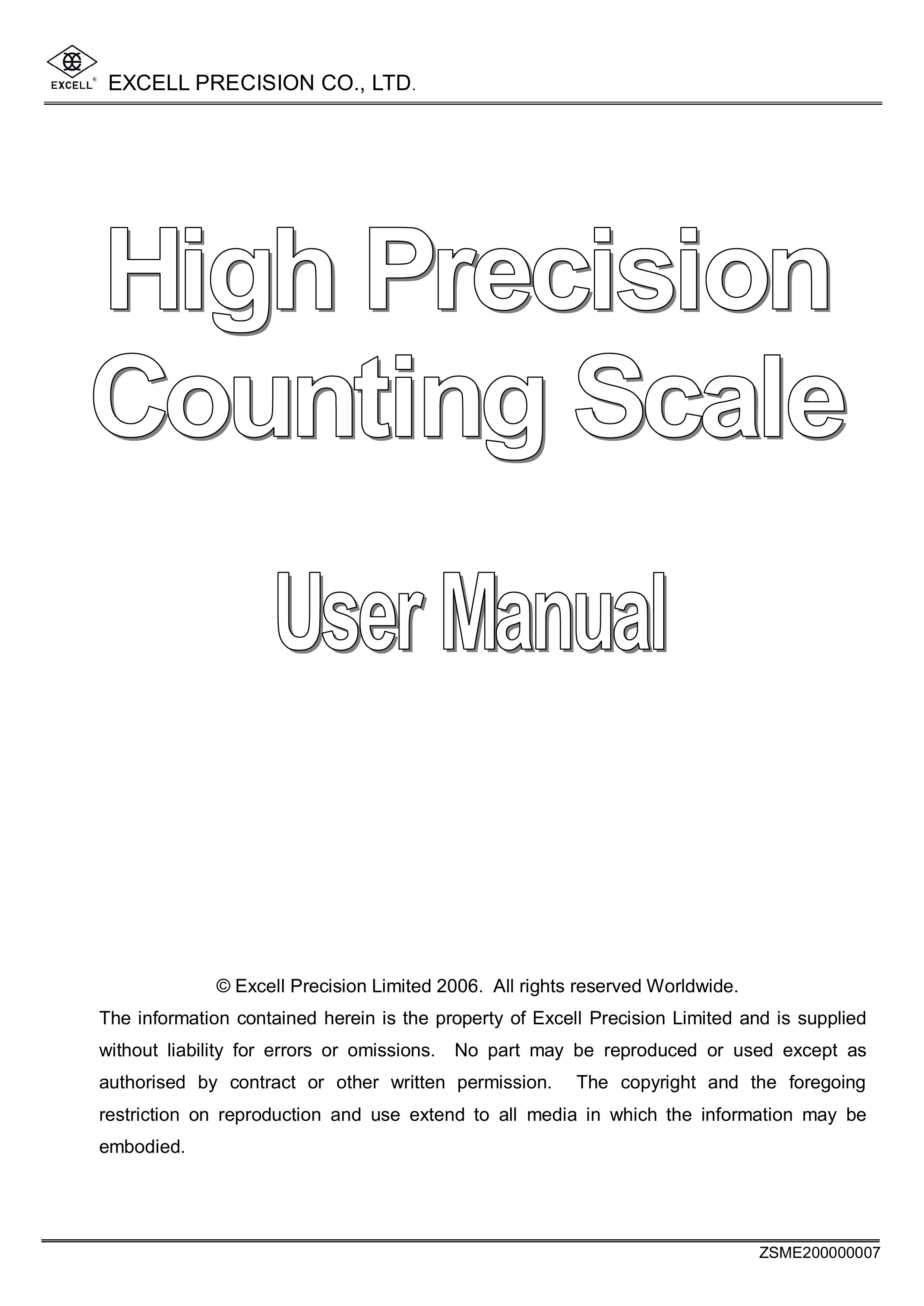 Excell Precision High Precesion Counting Scale Scale User Manual