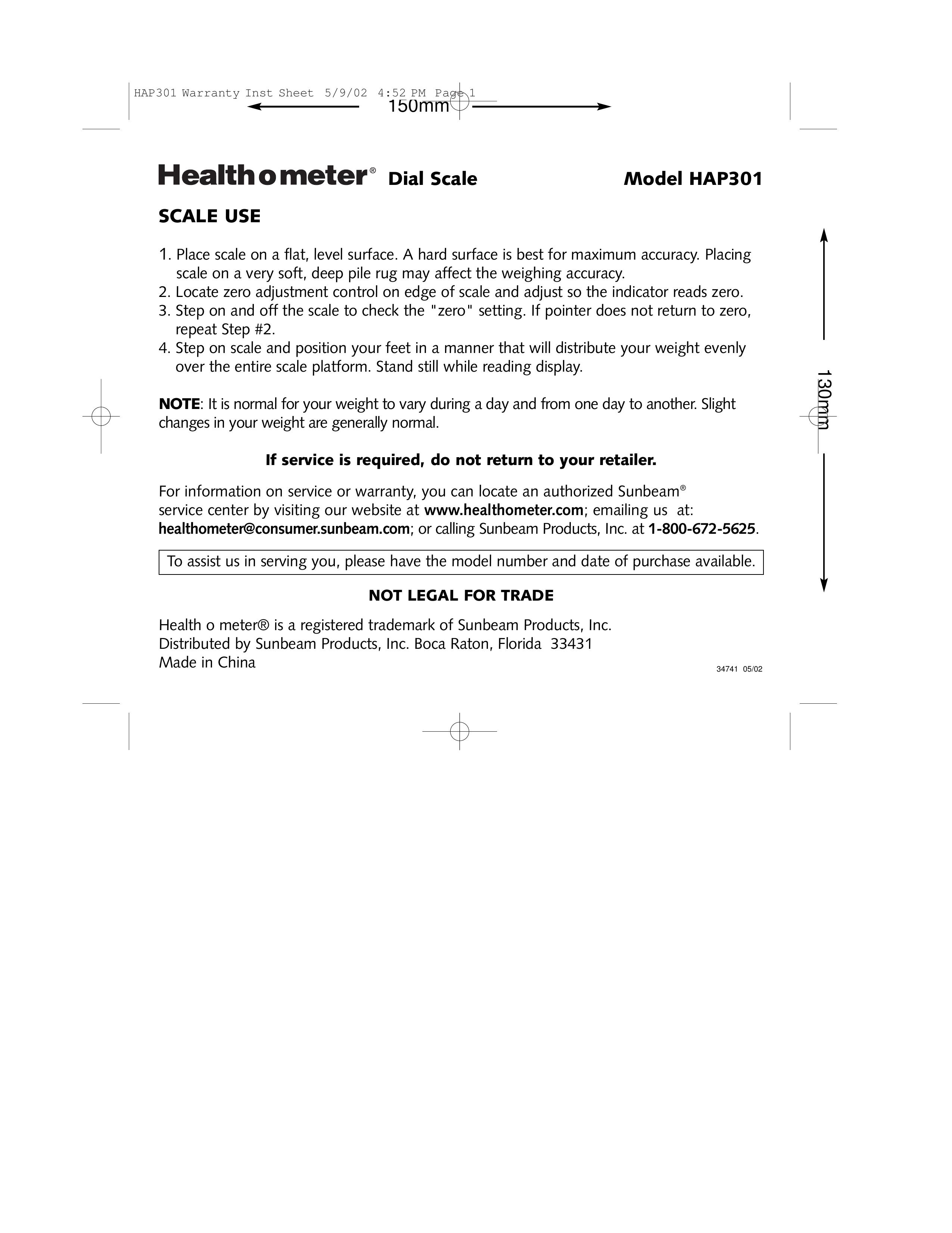 Health O Meter HAP301 Scale User Manual