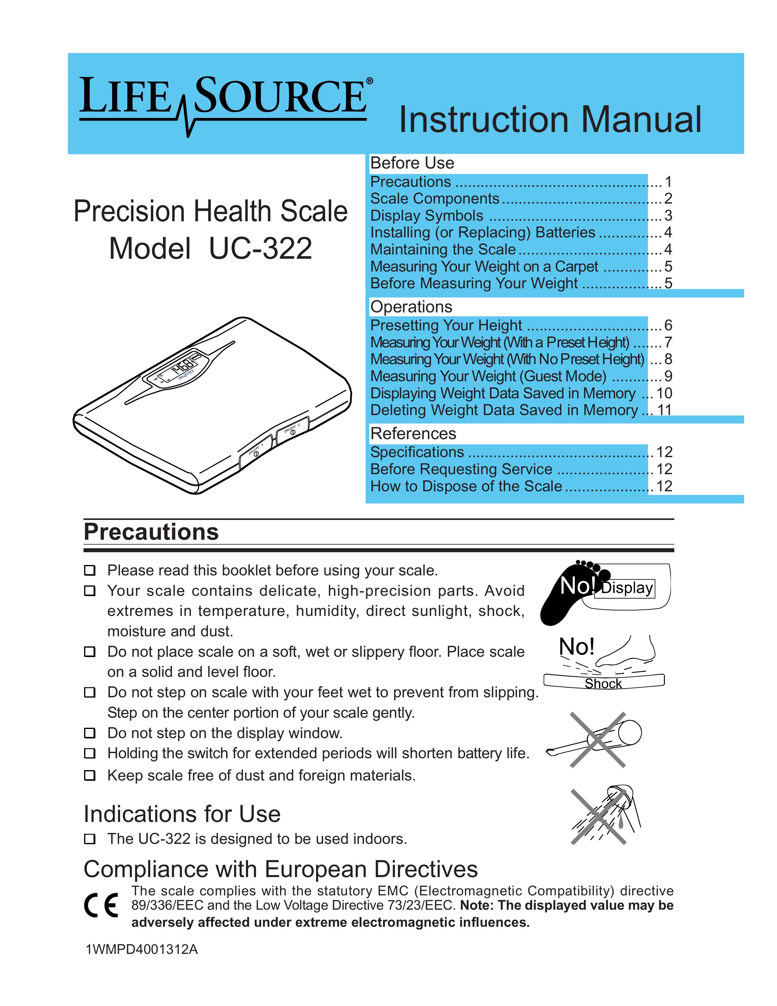 LifeSource UC-322 Scale User Manual