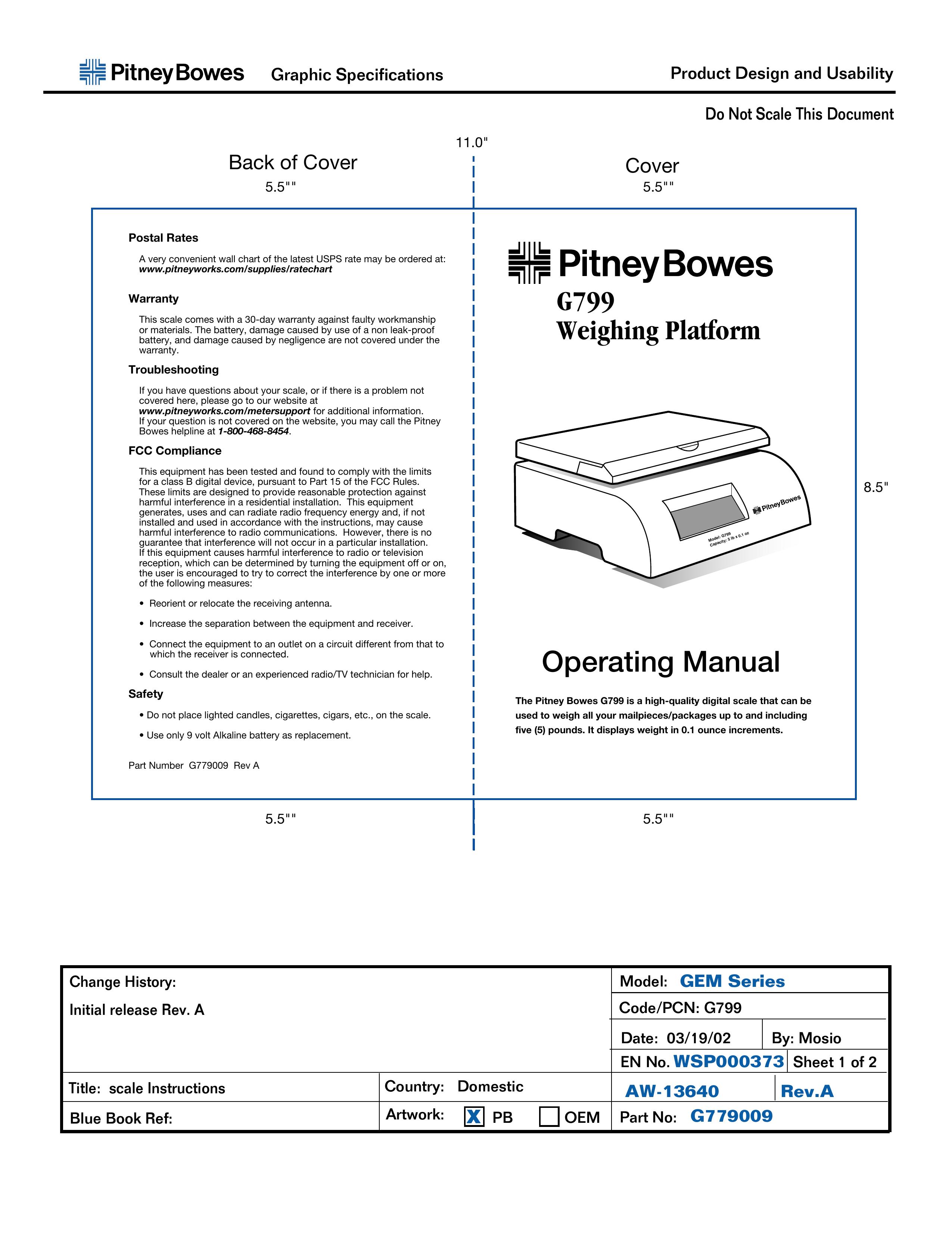 Pitney Bowes G799 Scale User Manual