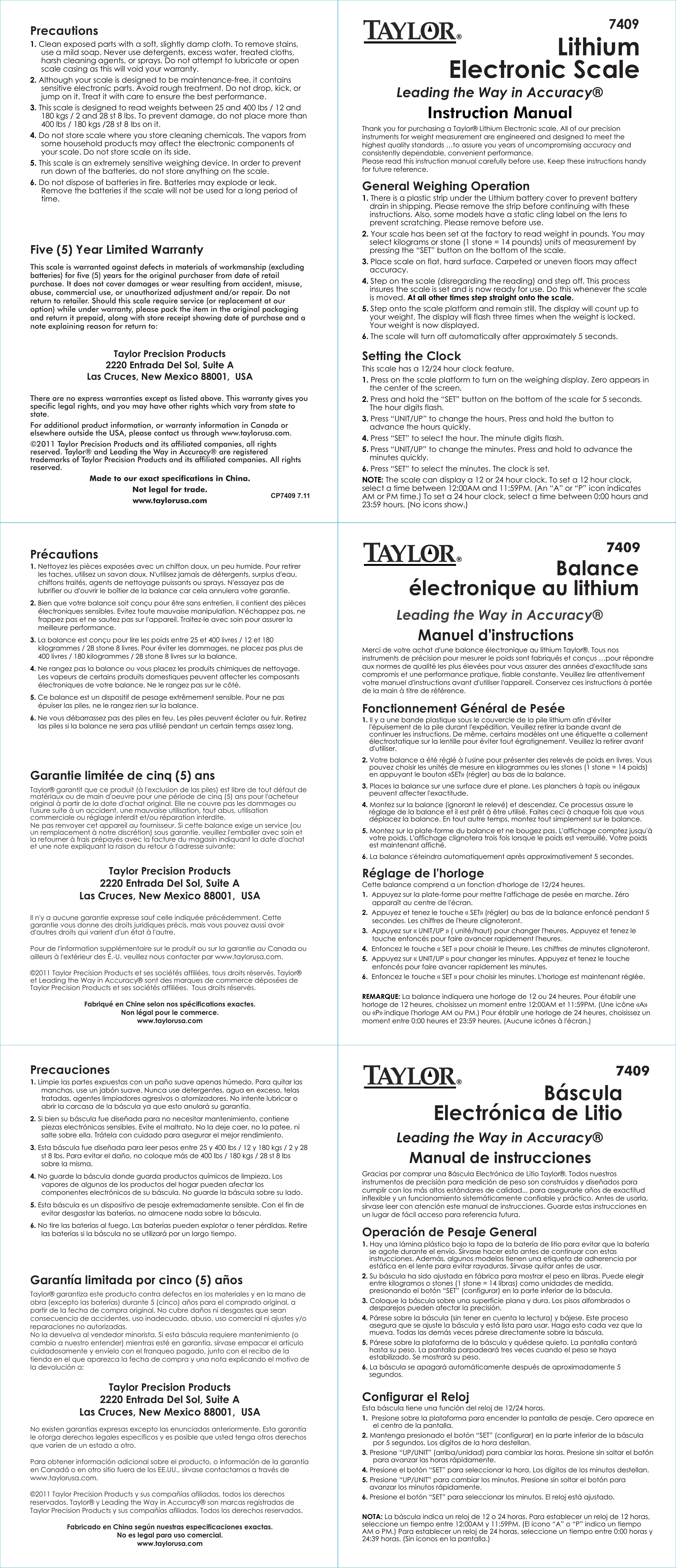 Taylor 7409 Scale User Manual