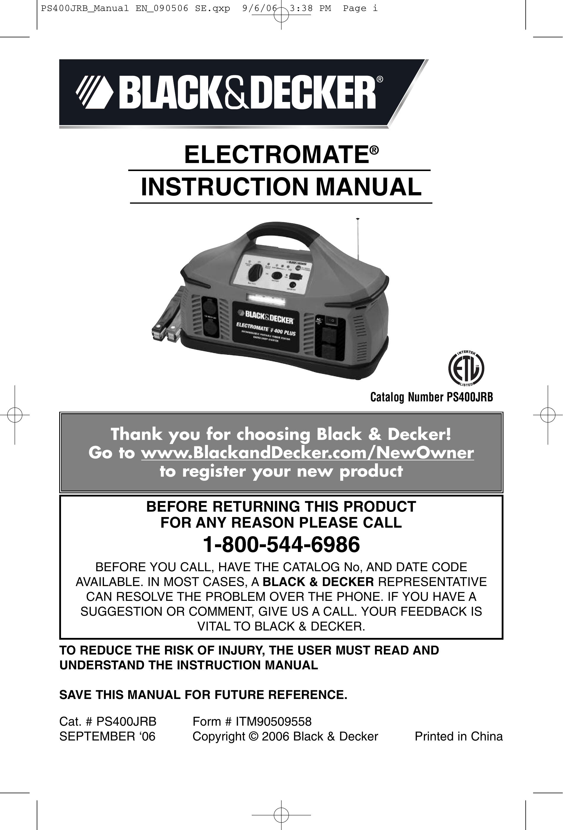 Black & Decker PS400JRB Sleep Apnea Machine User Manual