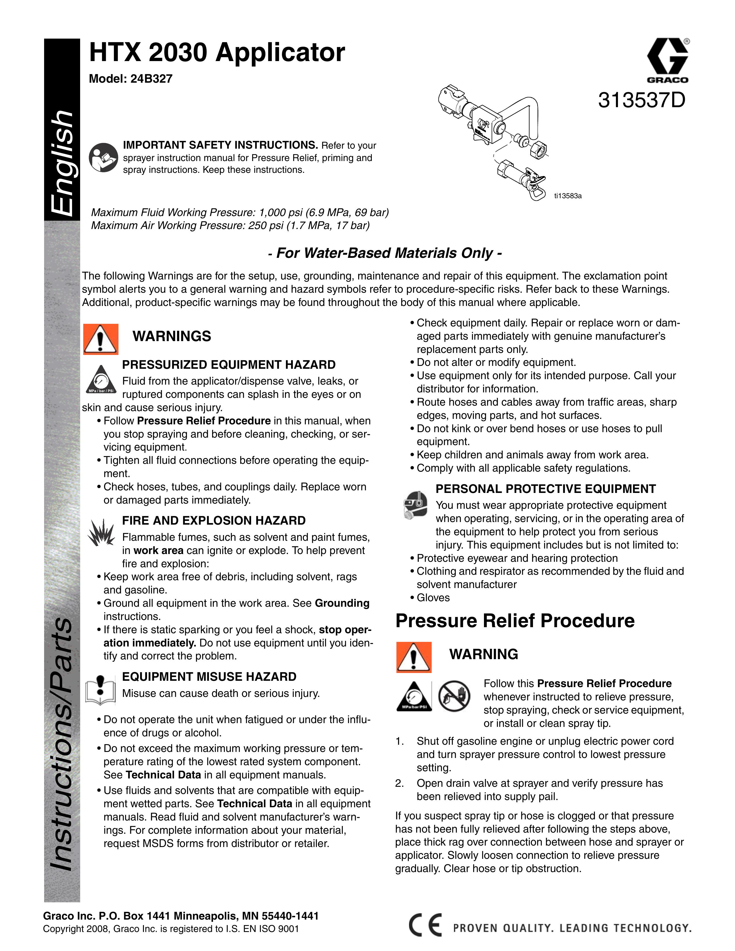 Graco 24B327 Sleep Apnea Machine User Manual