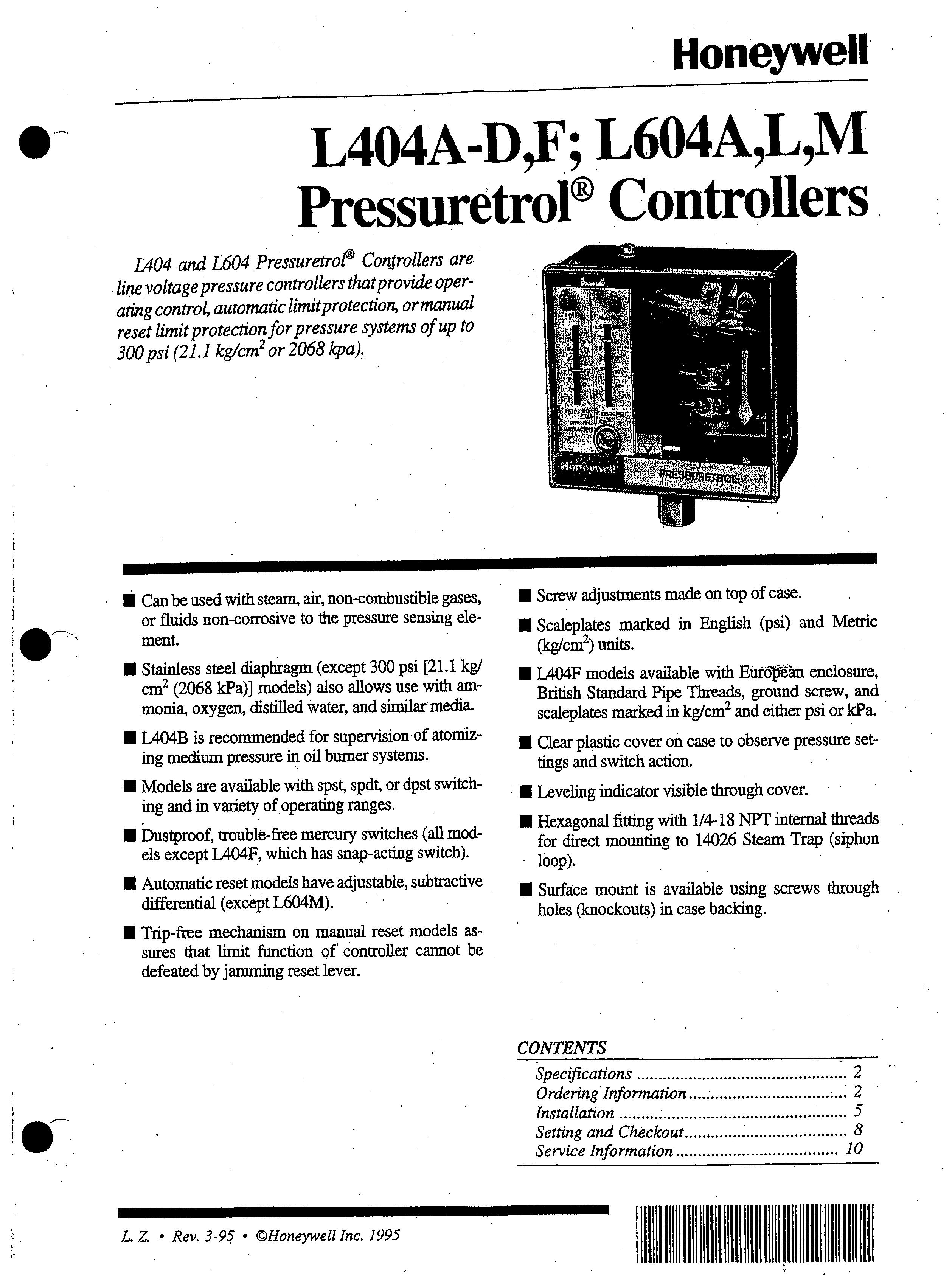 Honeywell L404A-D Sleep Apnea Machine User Manual