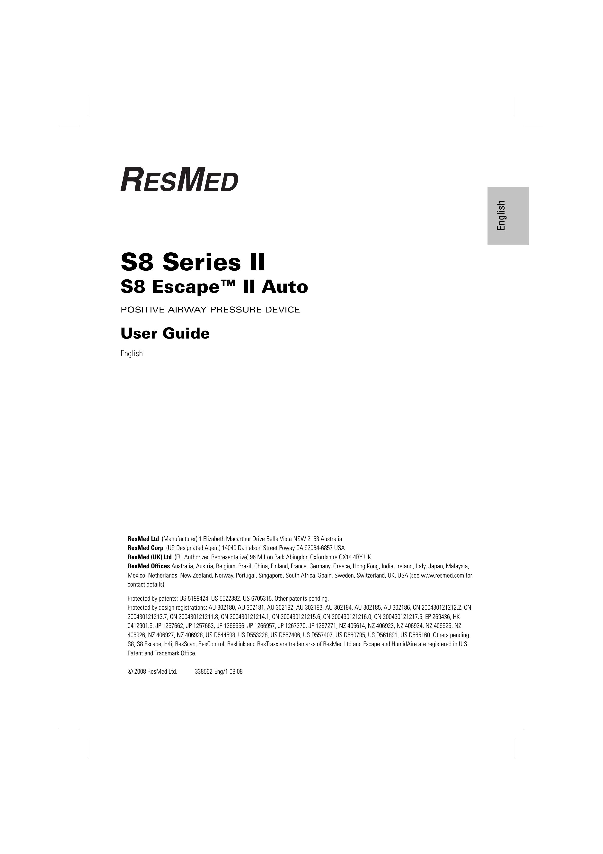 ResMed S8 Escape II Auto Sleep Apnea Machine User Manual
