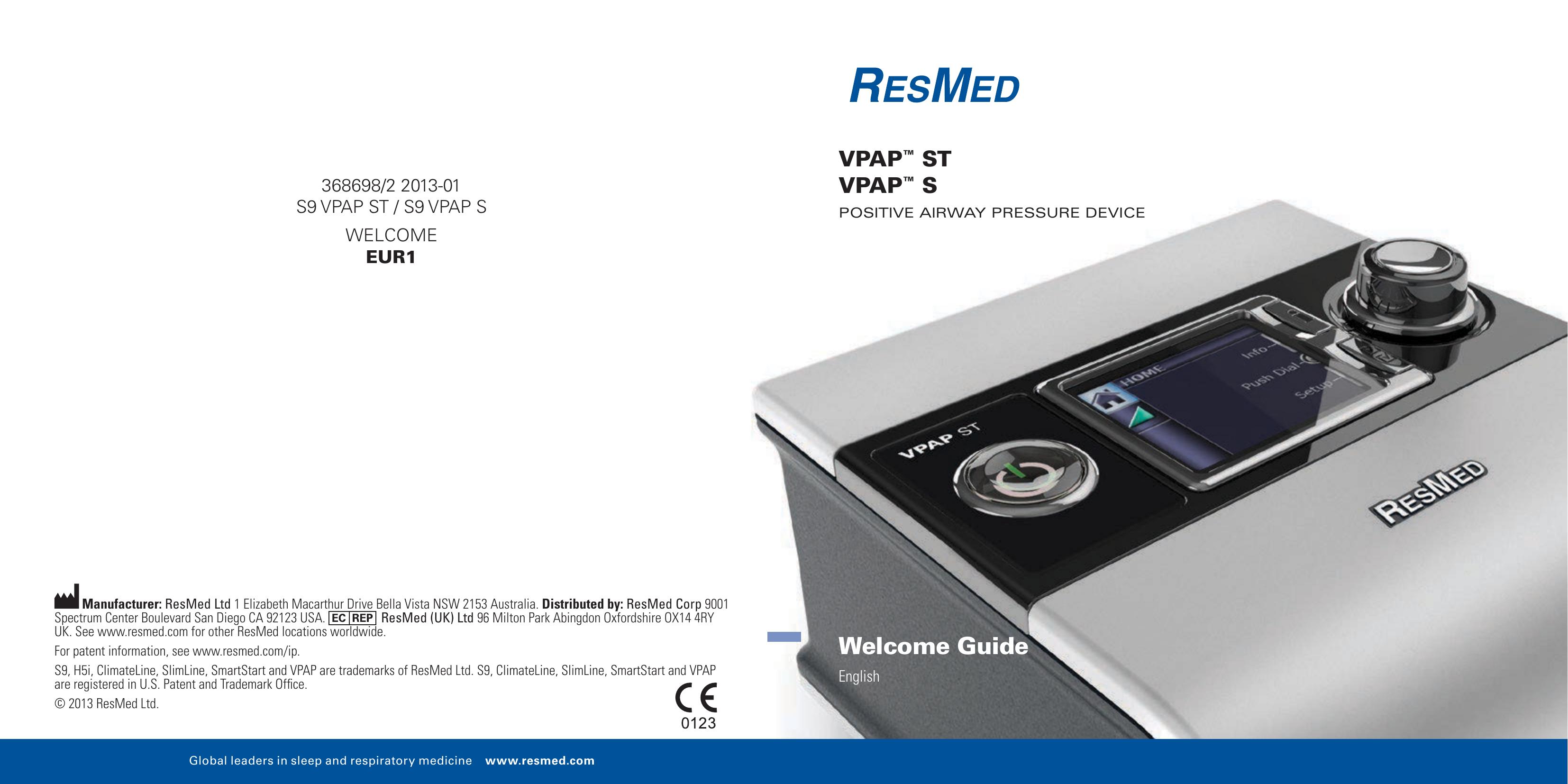 ResMed S9 VPAP S Sleep Apnea Machine User Manual