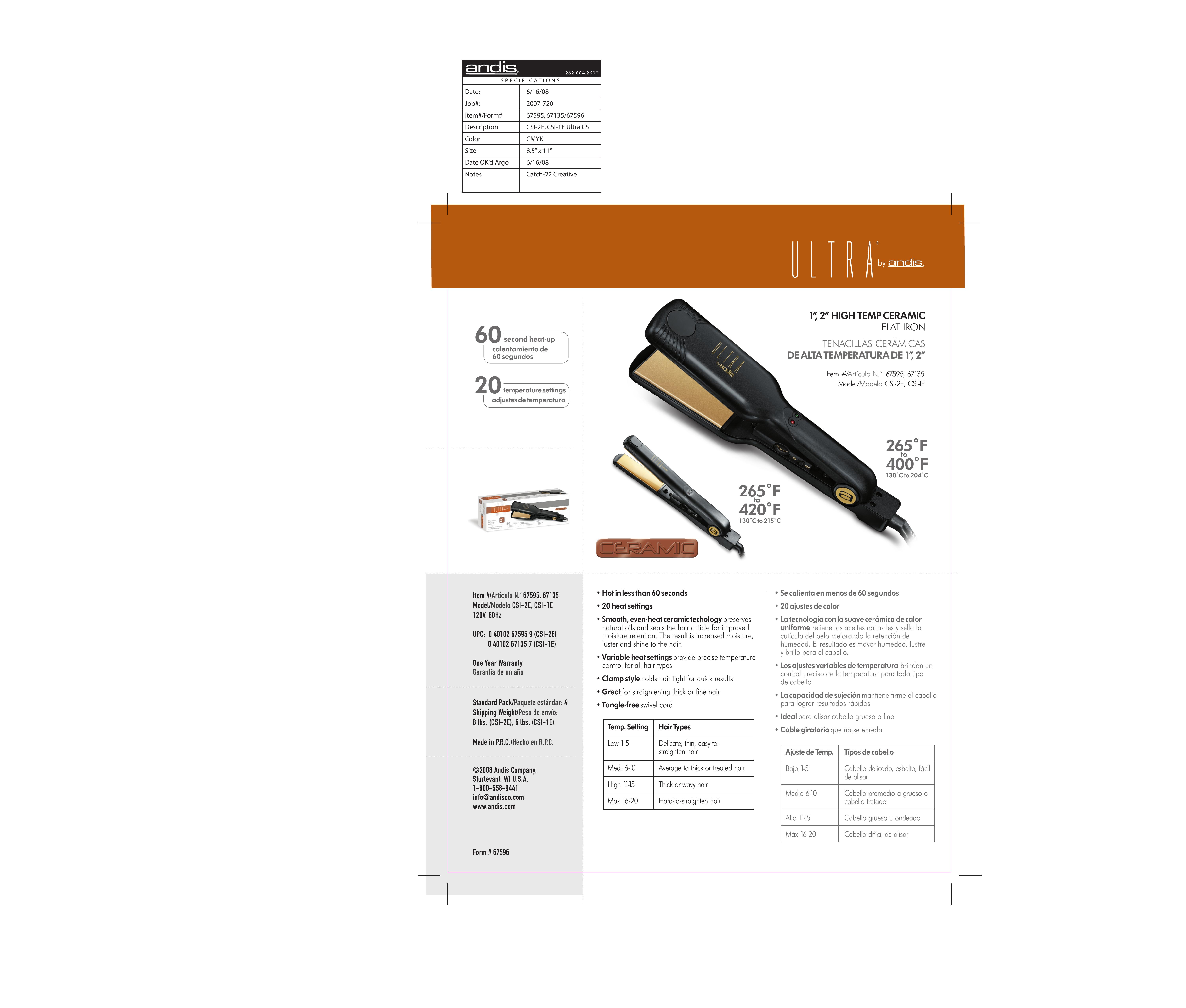Andis Company CSI-2E Styling Iron User Manual