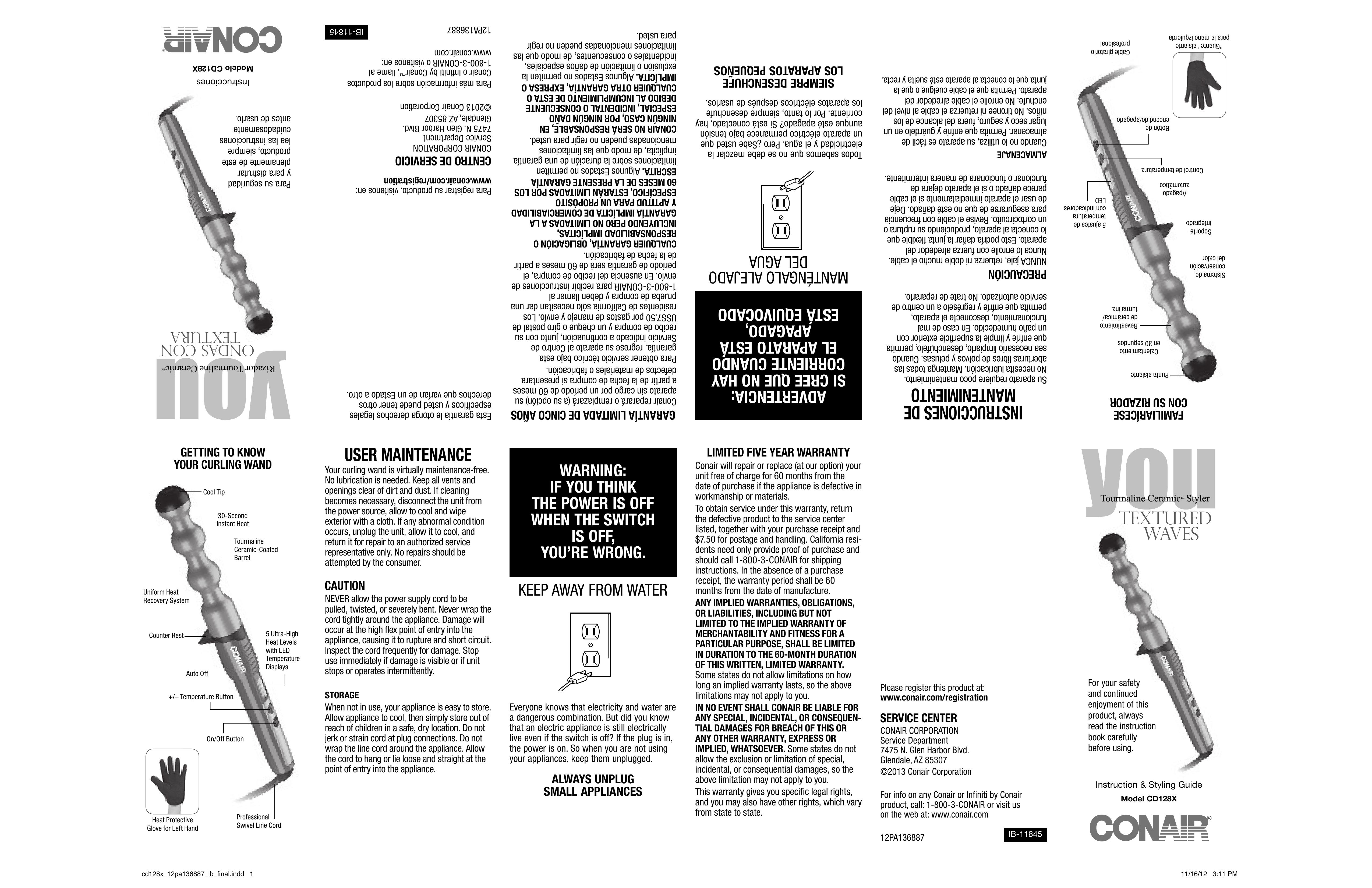 Conair CD128X Styling Iron User Manual